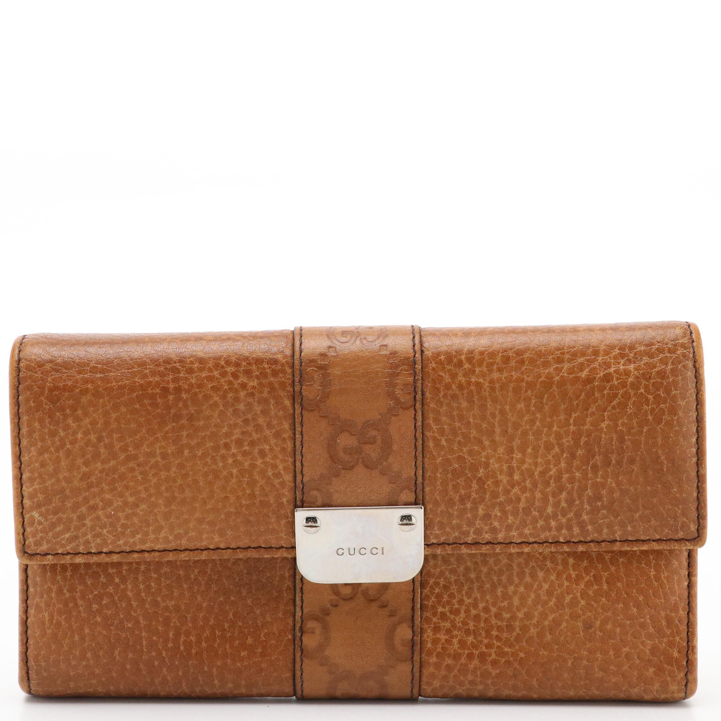 Gucci Brown Grained Leather Continental Wallet with Guccissima Stripe Detail