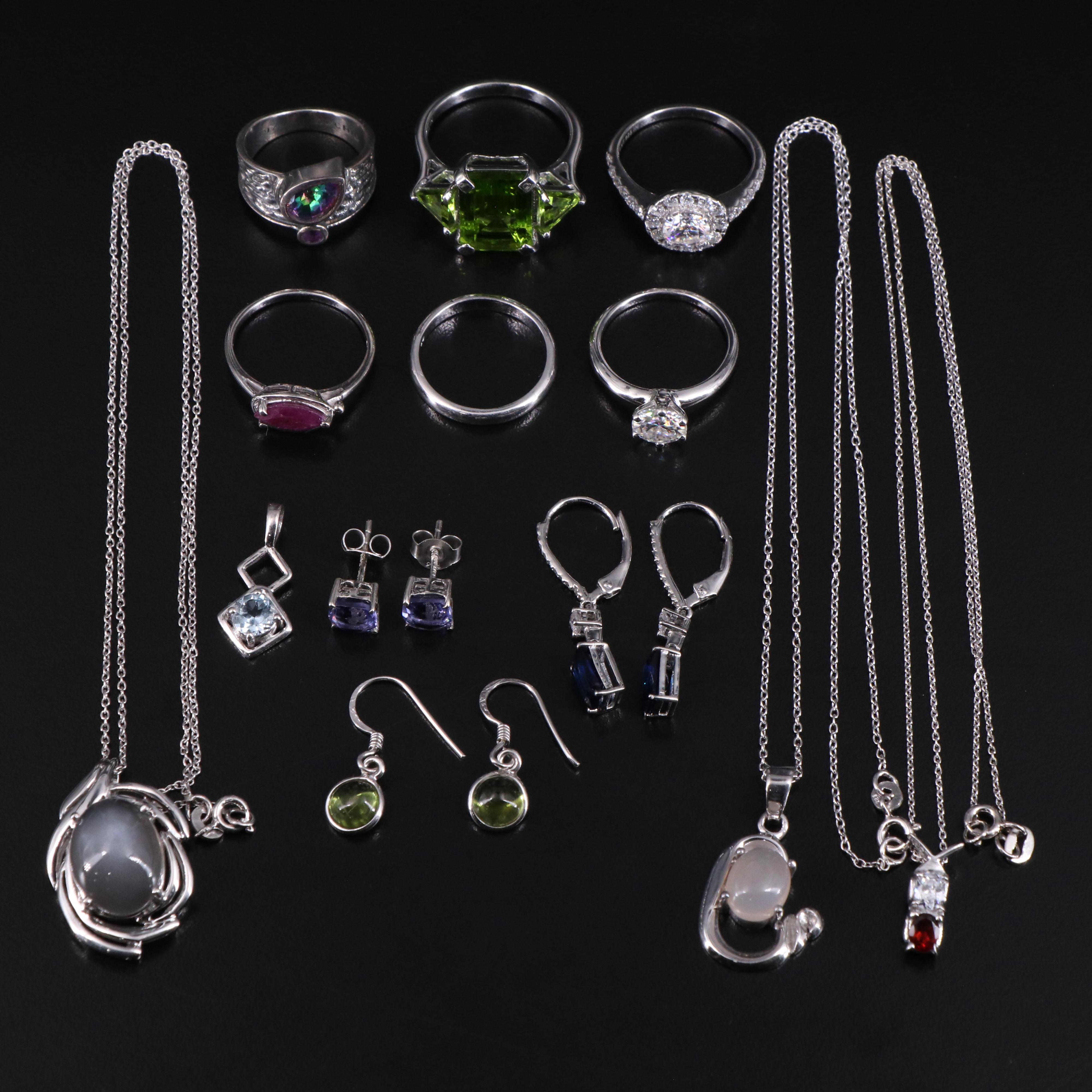 14 Assorted Sterling Silver Rings, Necklaces, Earrings, and Pendants
