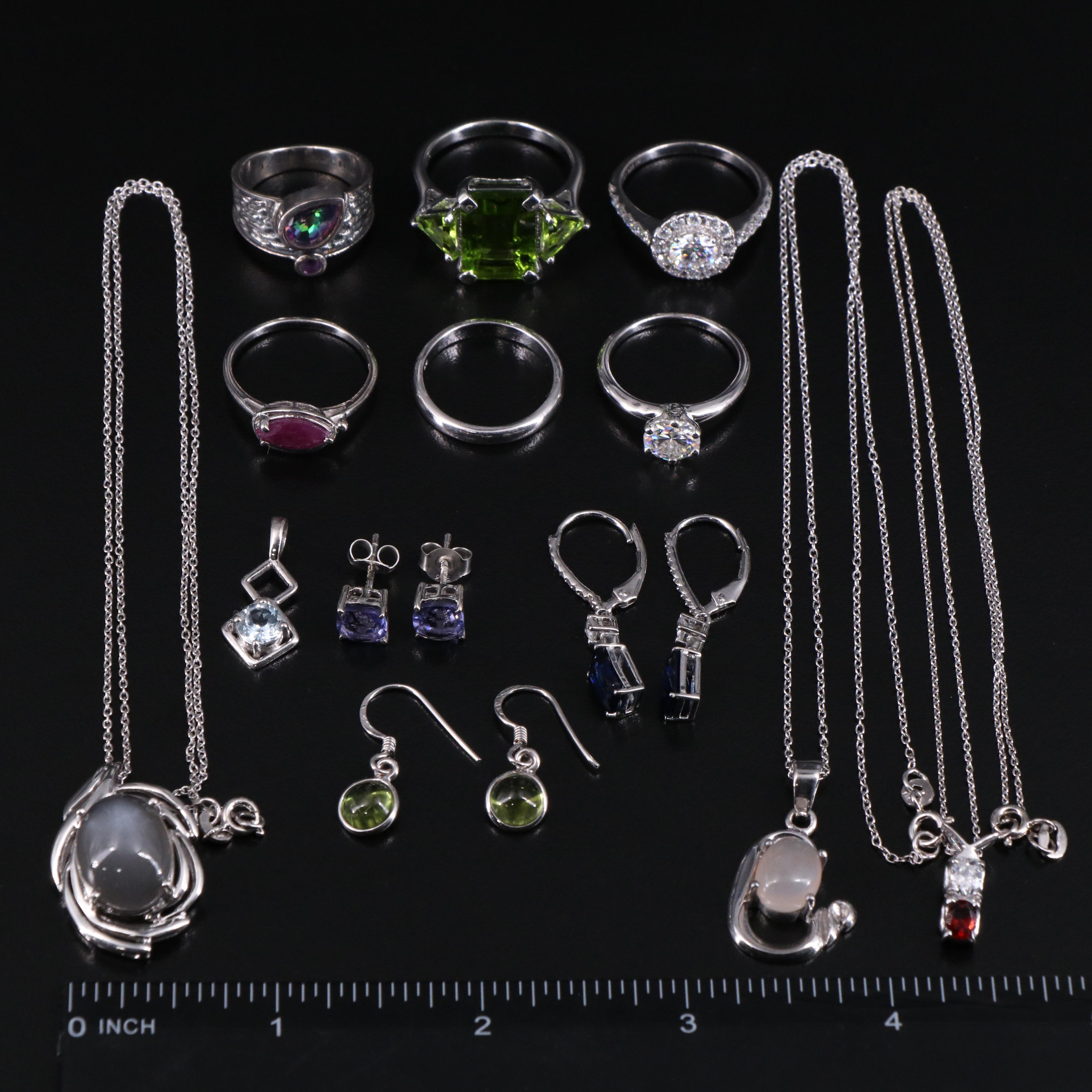14 Assorted Sterling Silver Rings, Necklaces, Earrings, and Pendants