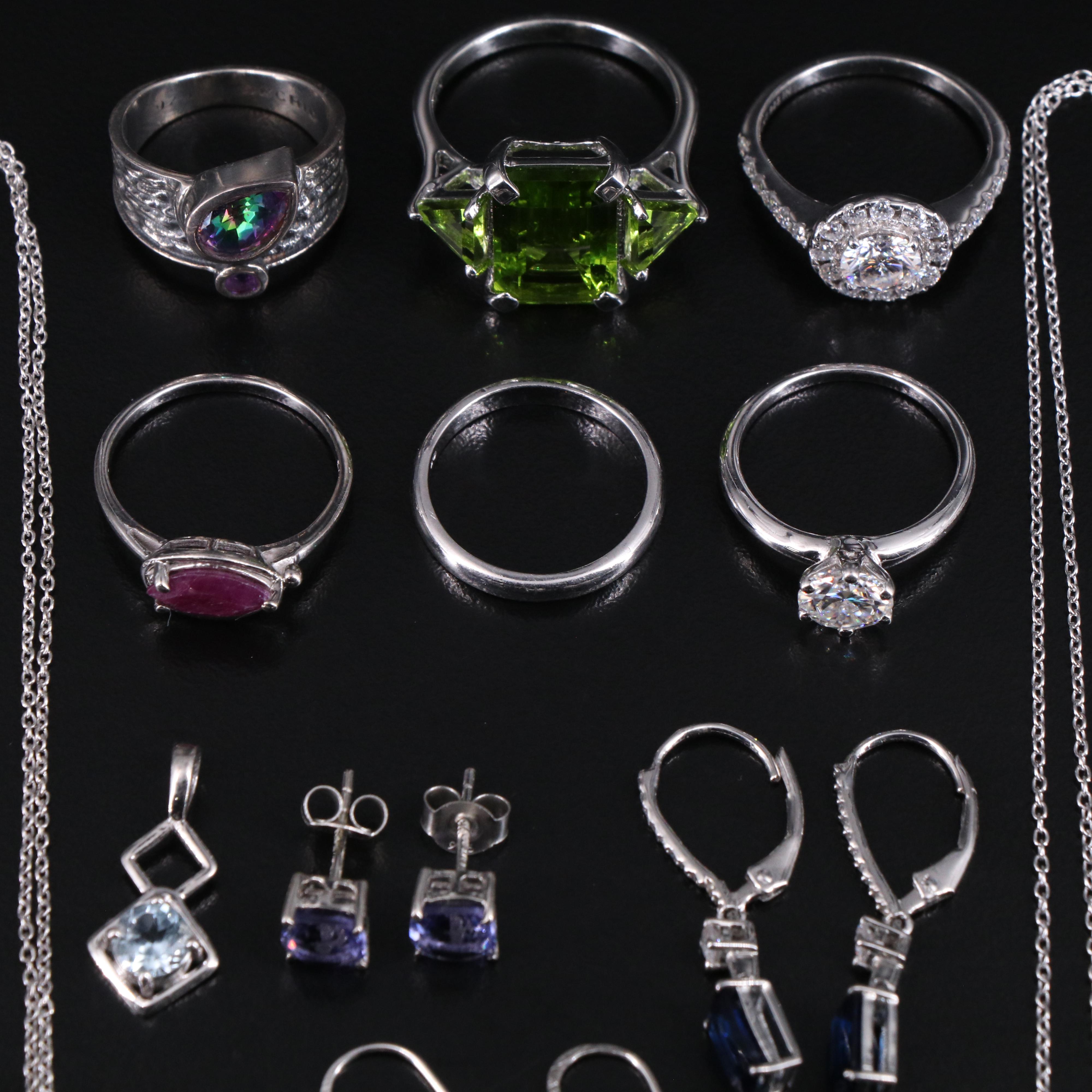 14 Assorted Sterling Silver Rings, Necklaces, Earrings, and Pendants