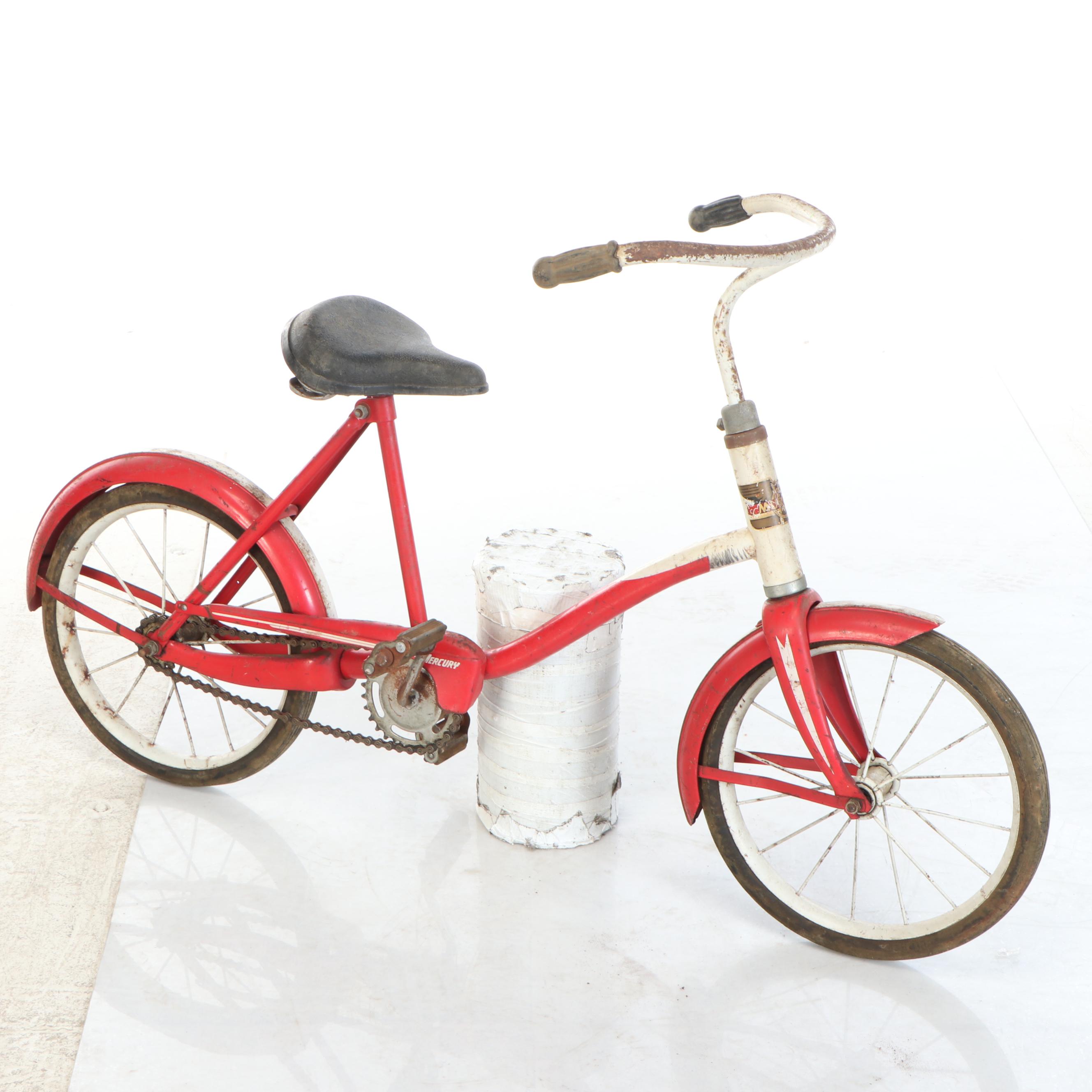 Mercury Red Metal Tricycle and Child's Bicycle, Mid-20th Century
