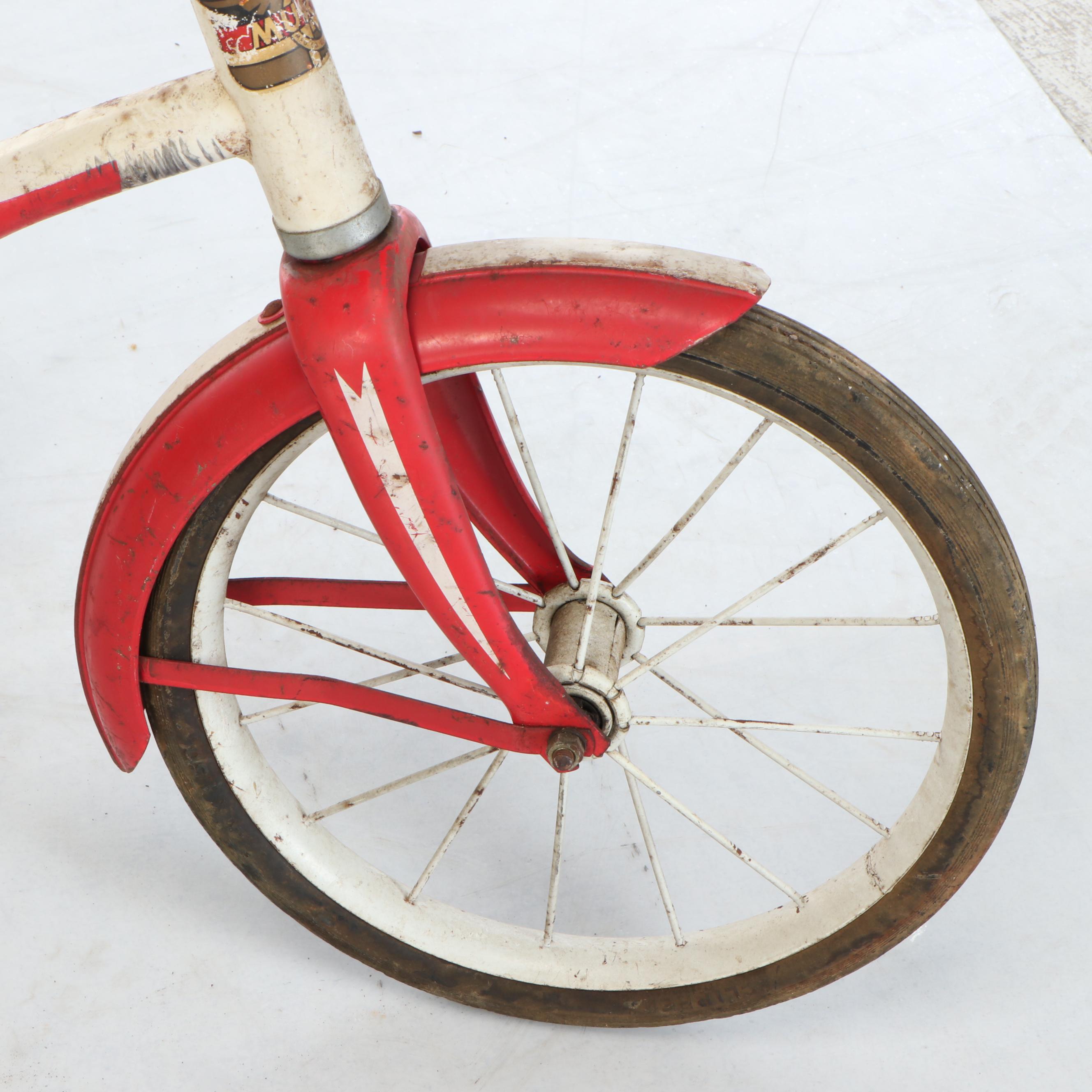 Mercury Red Metal Tricycle and Child's Bicycle, Mid-20th Century