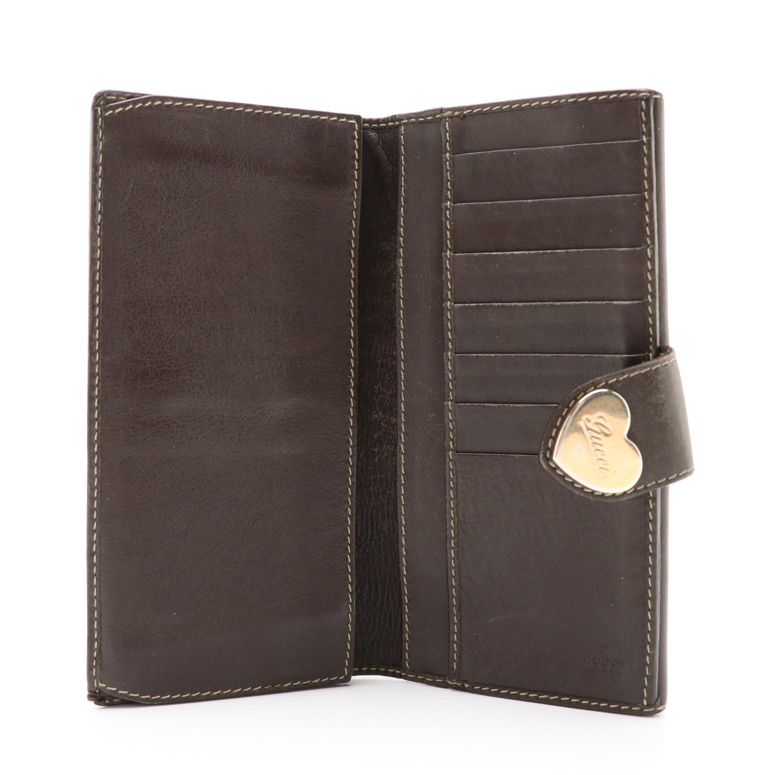 Gucci Heart-Flap Continental Wallet in GG Crystal Canvas and Brown Leather