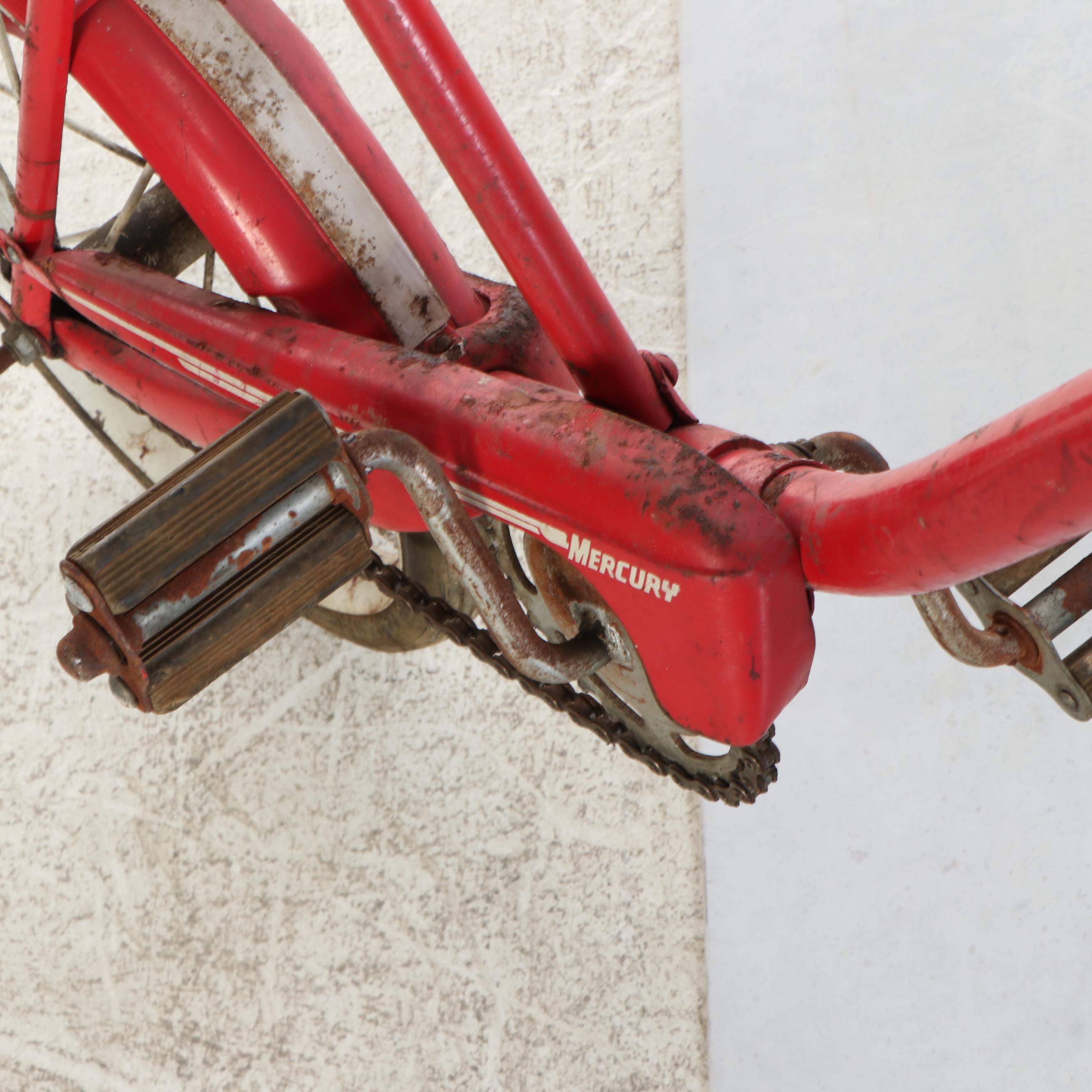 Mercury Red Metal Tricycle and Child's Bicycle, Mid-20th Century