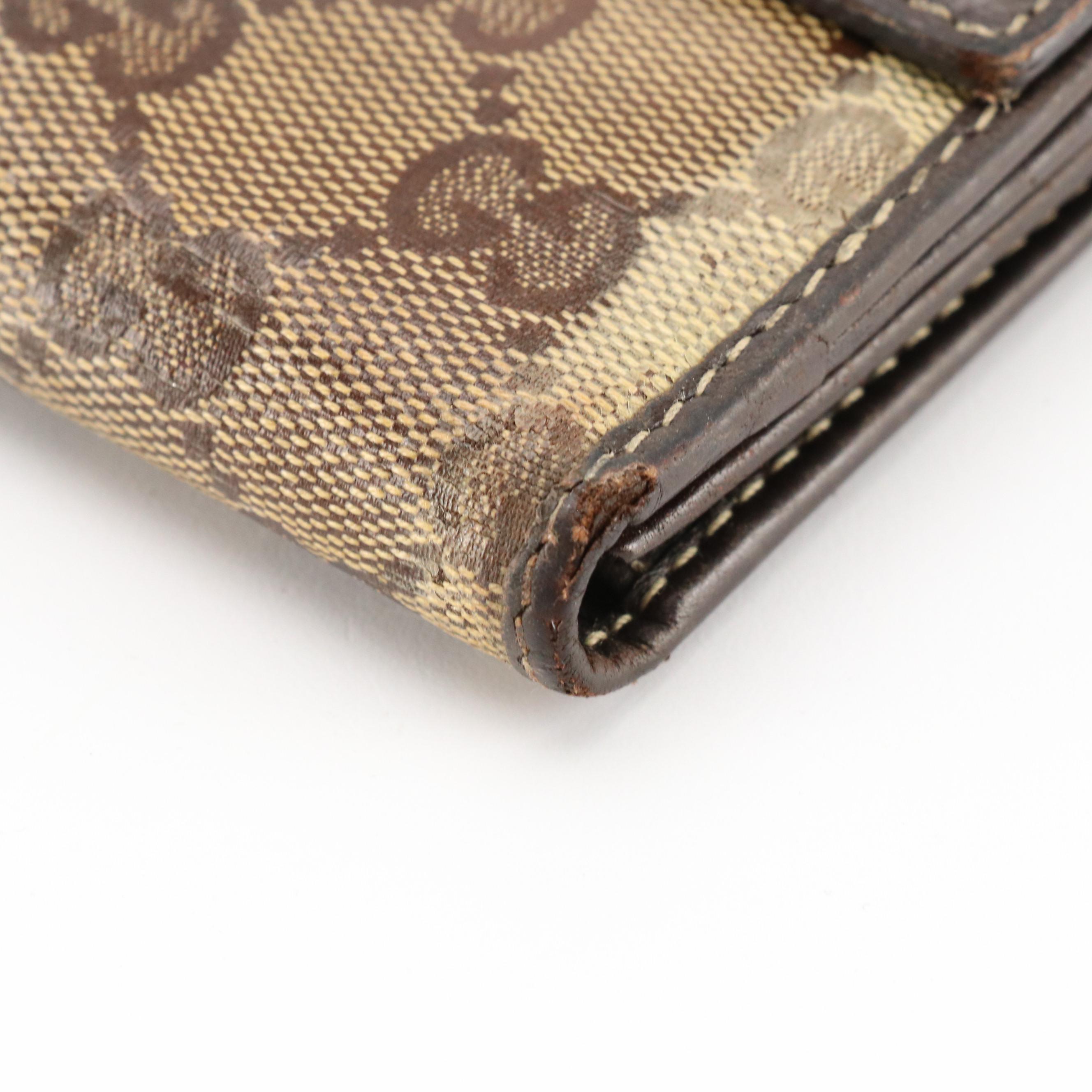 Gucci Heart-Flap Continental Wallet in GG Crystal Canvas and Brown Leather