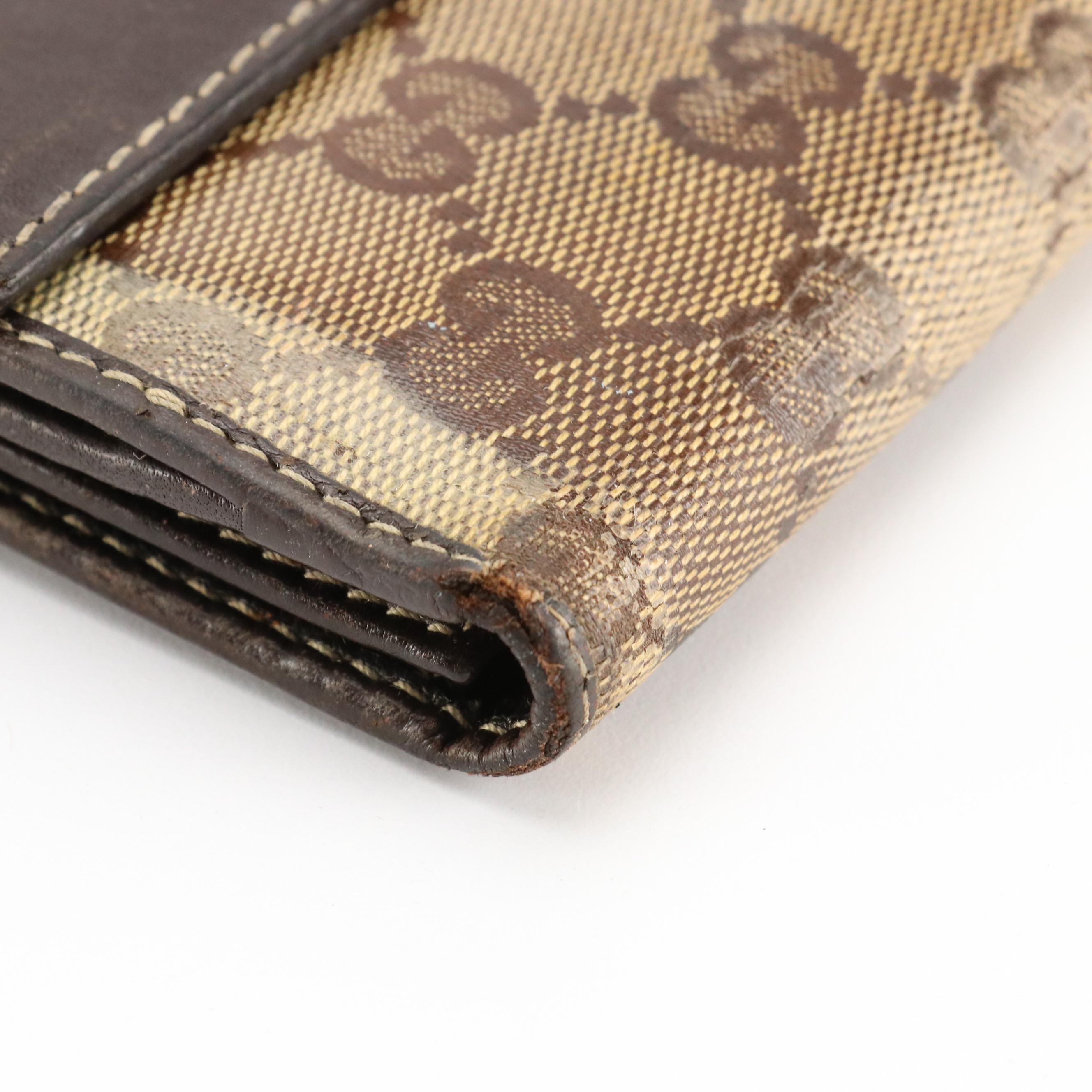 Gucci Heart-Flap Continental Wallet in GG Crystal Canvas and Brown Leather