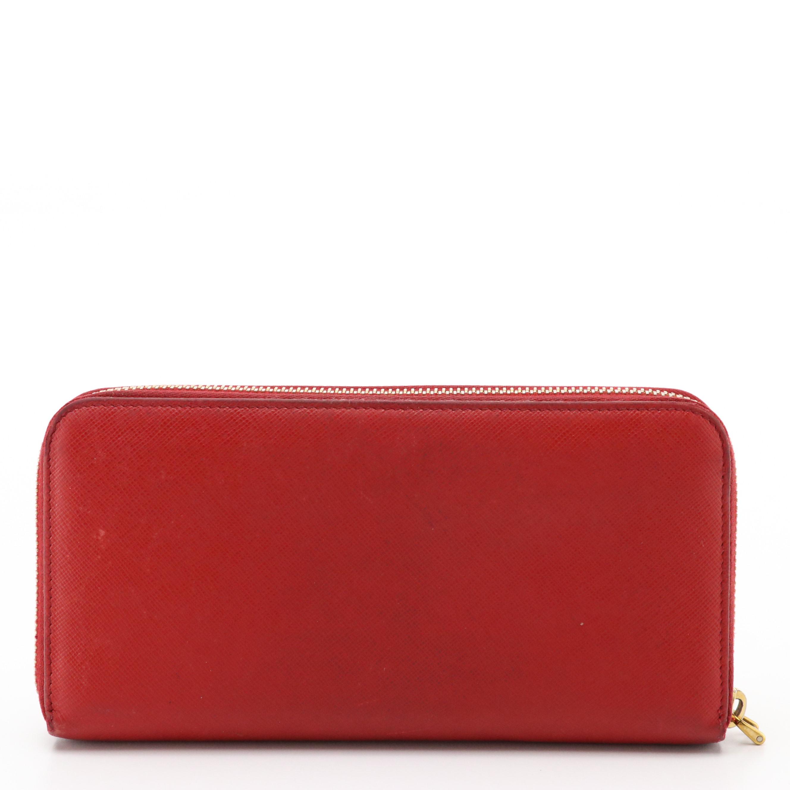 Prada Long Zip-Around Wallet in Red Saffiano Leather
