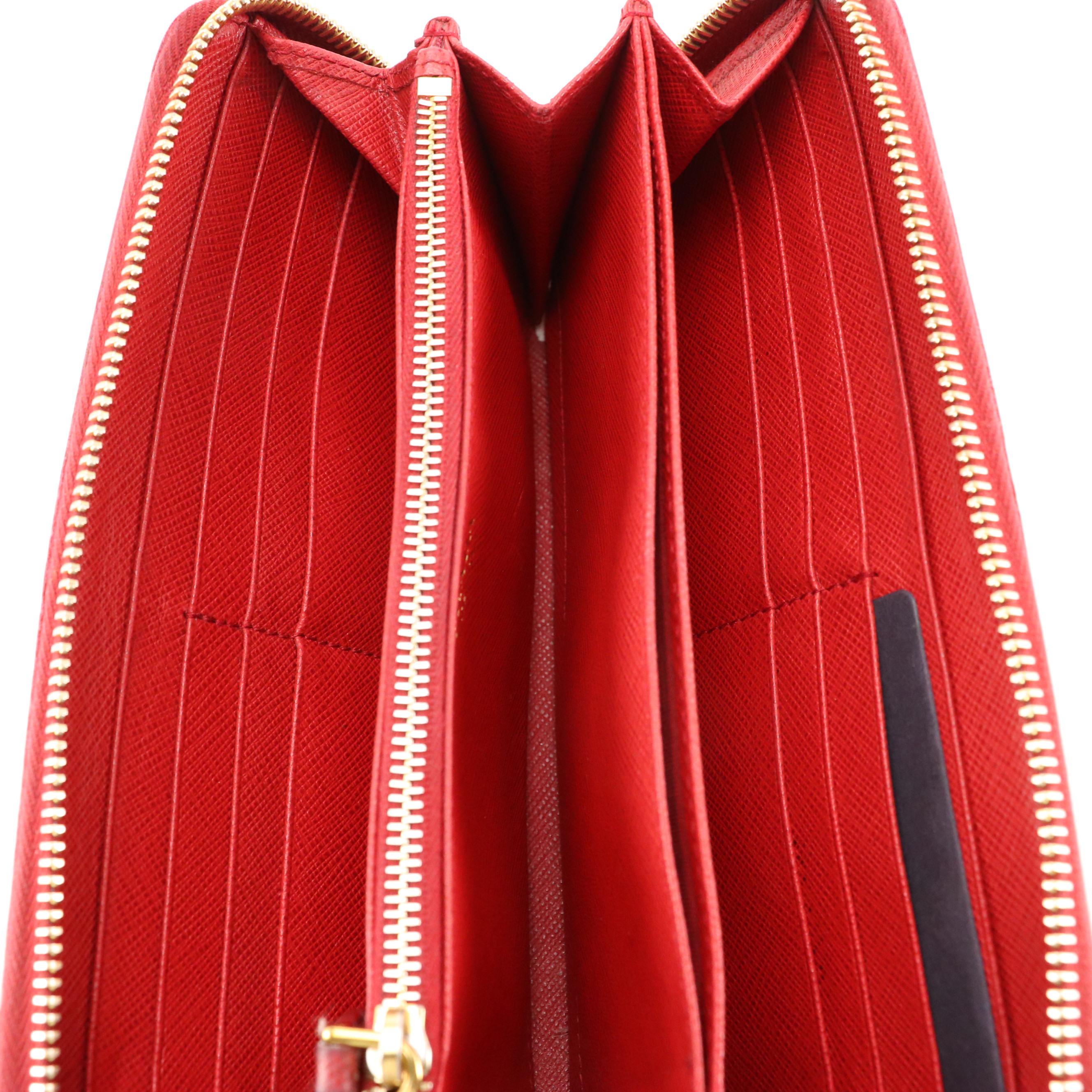 Prada Long Zip-Around Wallet in Red Saffiano Leather