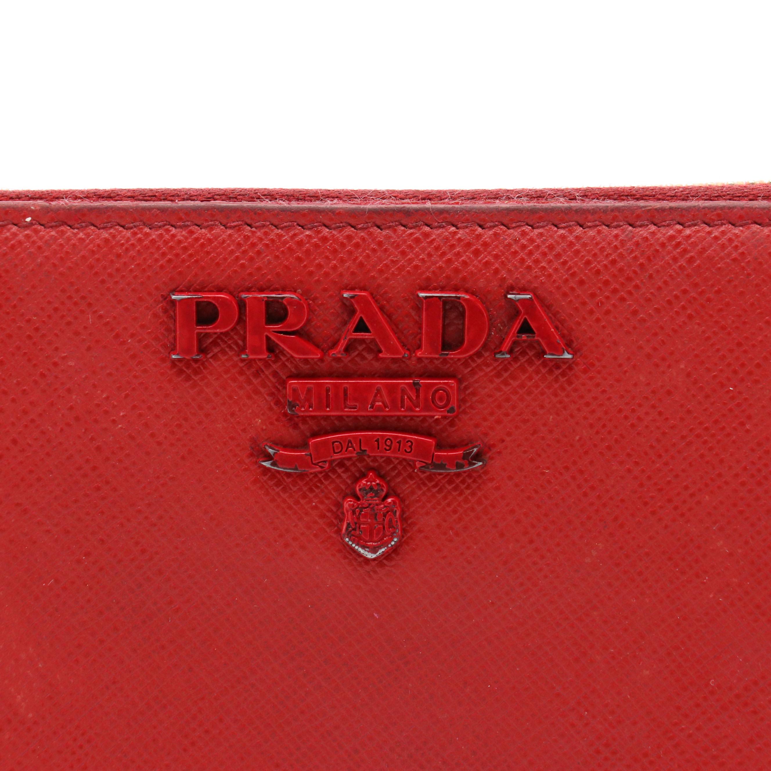 Prada Long Zip-Around Wallet in Red Saffiano Leather