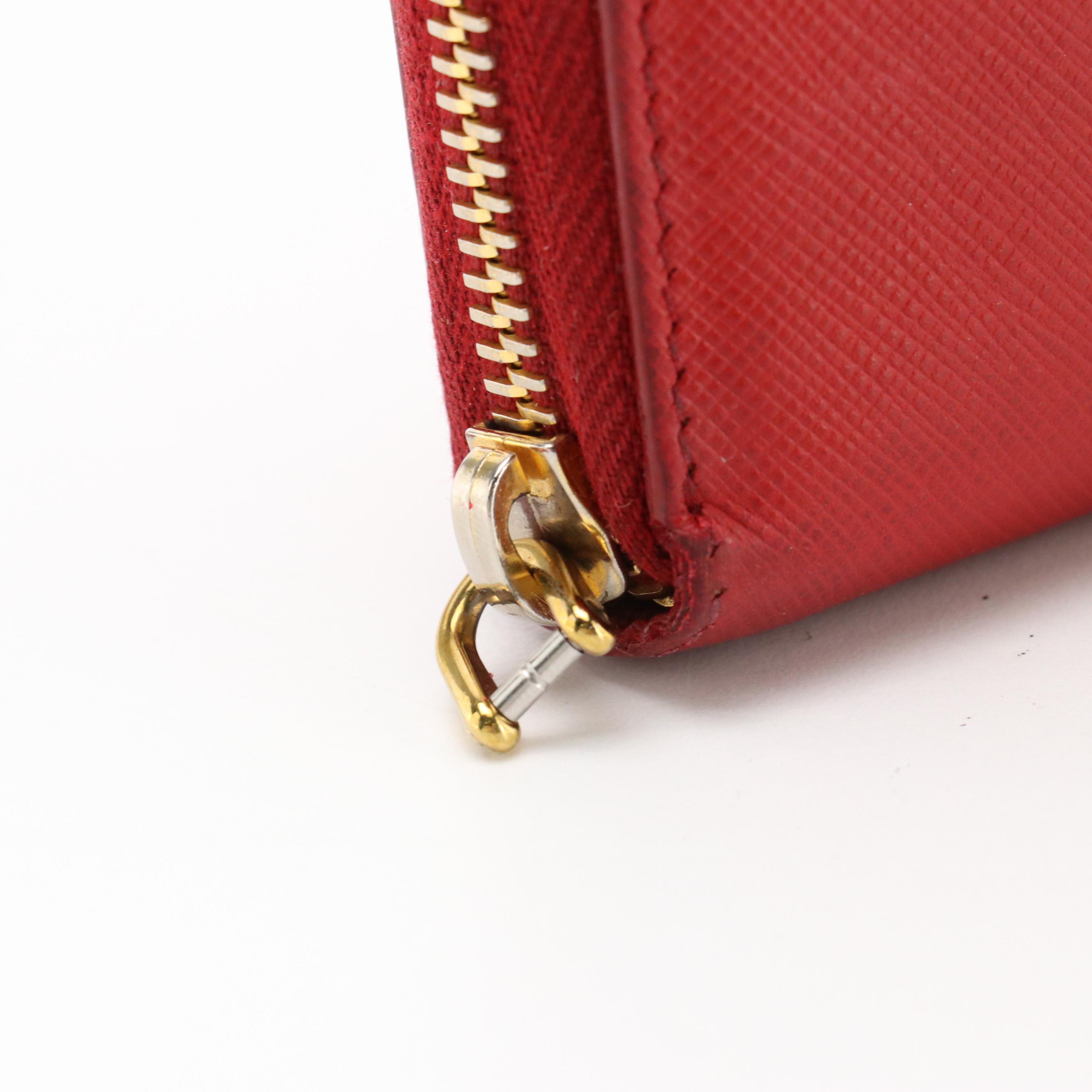 Prada Long Zip-Around Wallet in Red Saffiano Leather