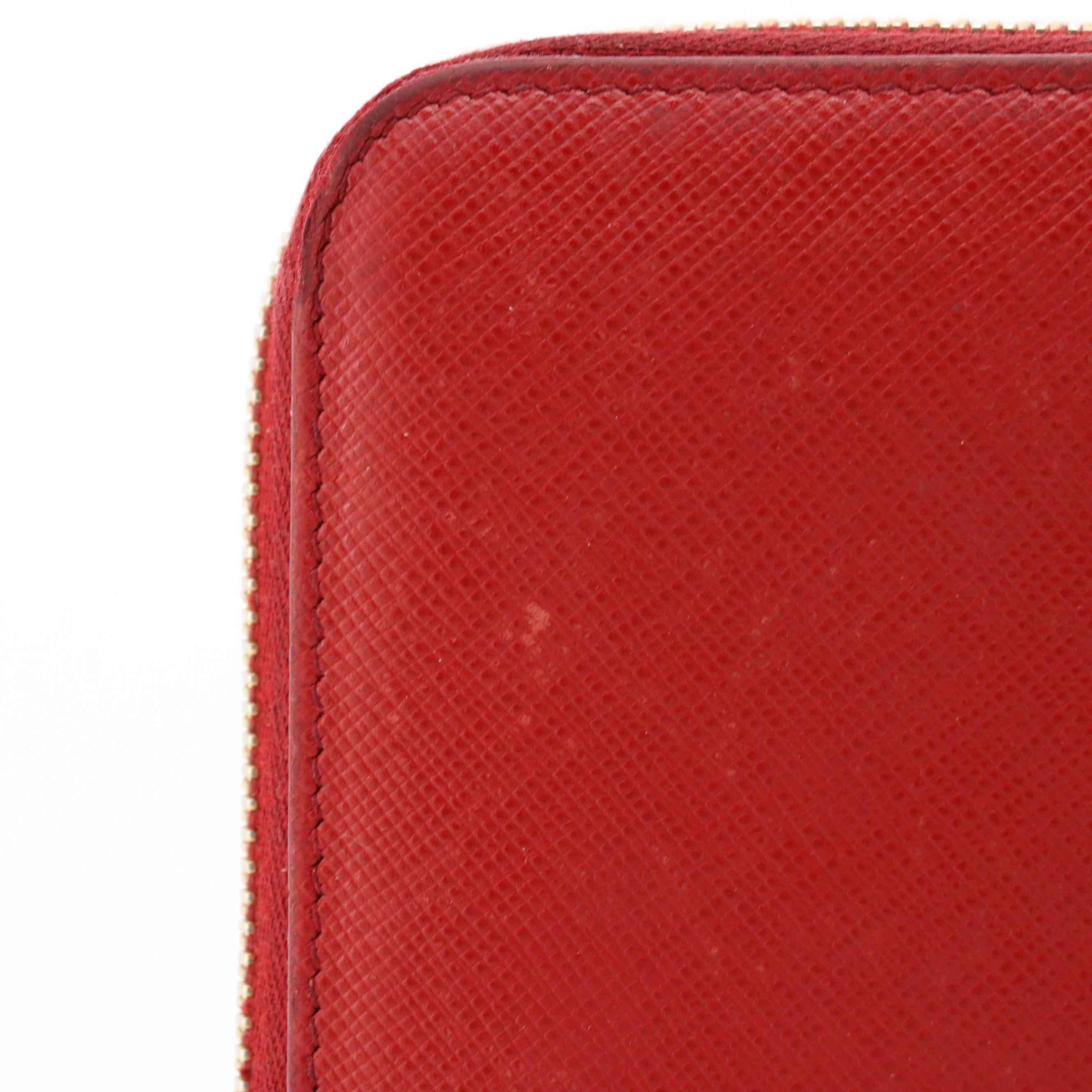 Prada Long Zip-Around Wallet in Red Saffiano Leather