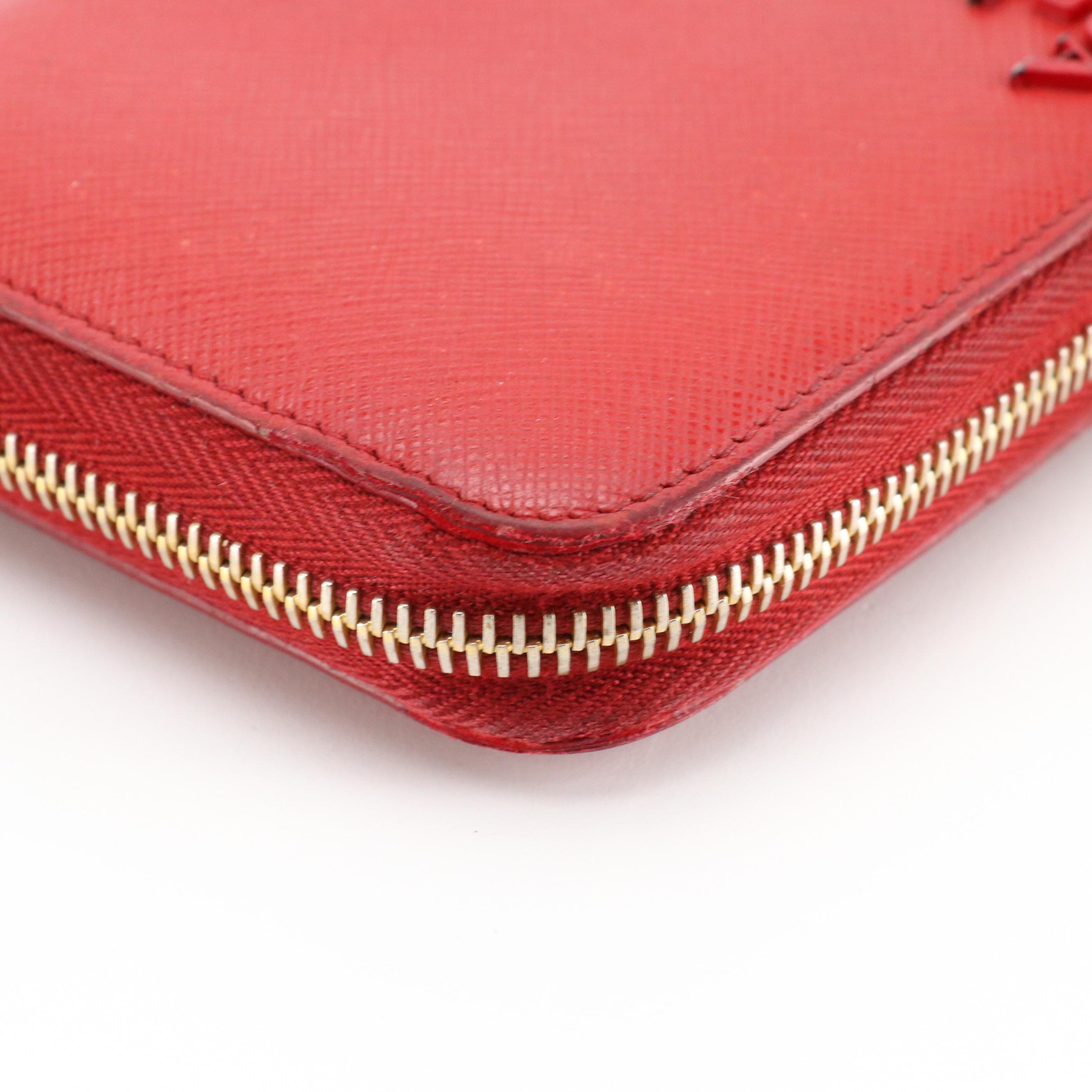 Prada Long Zip-Around Wallet in Red Saffiano Leather