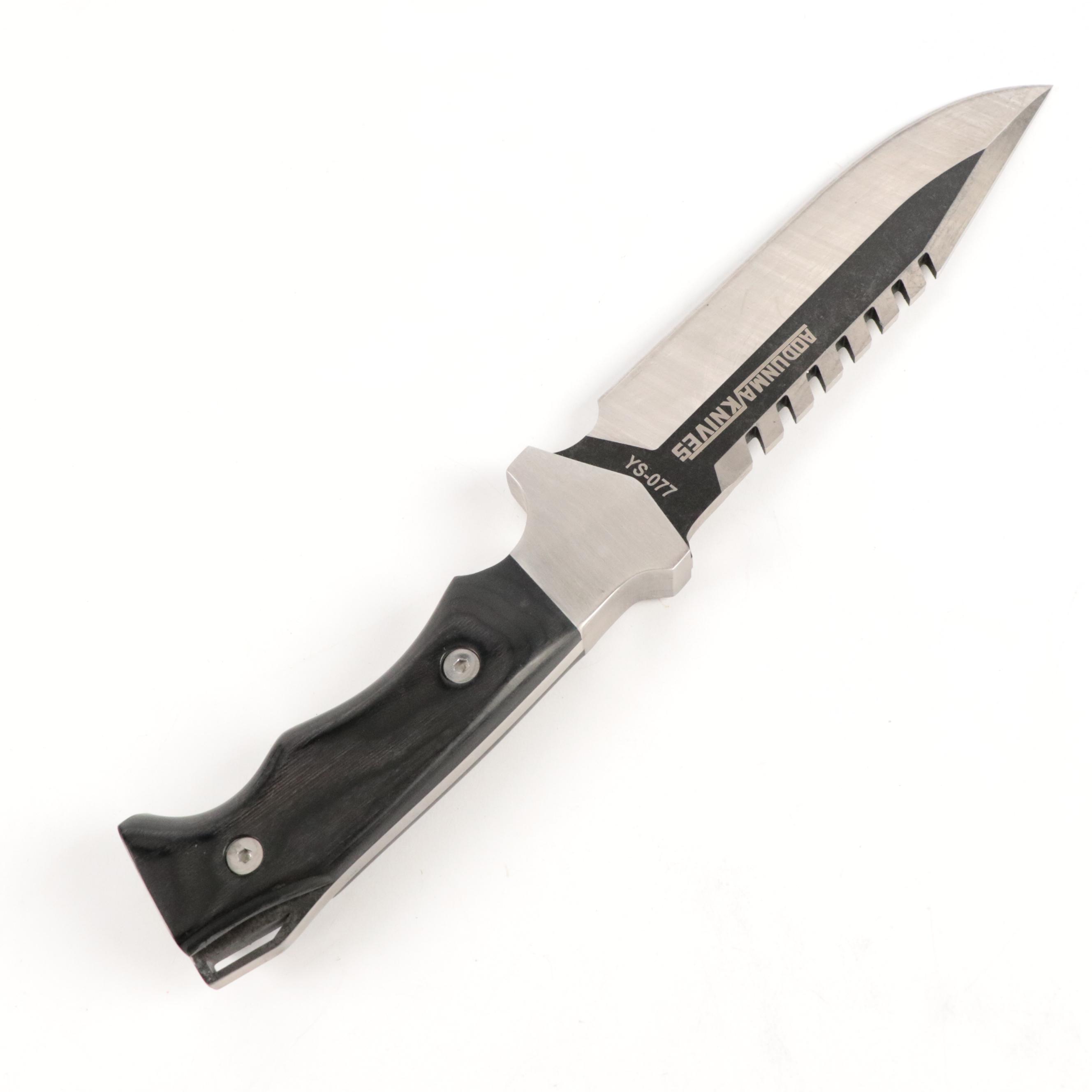 Aodunma Knives Black Wooden Handled Fixed Blade Knife in Leather Scabbard