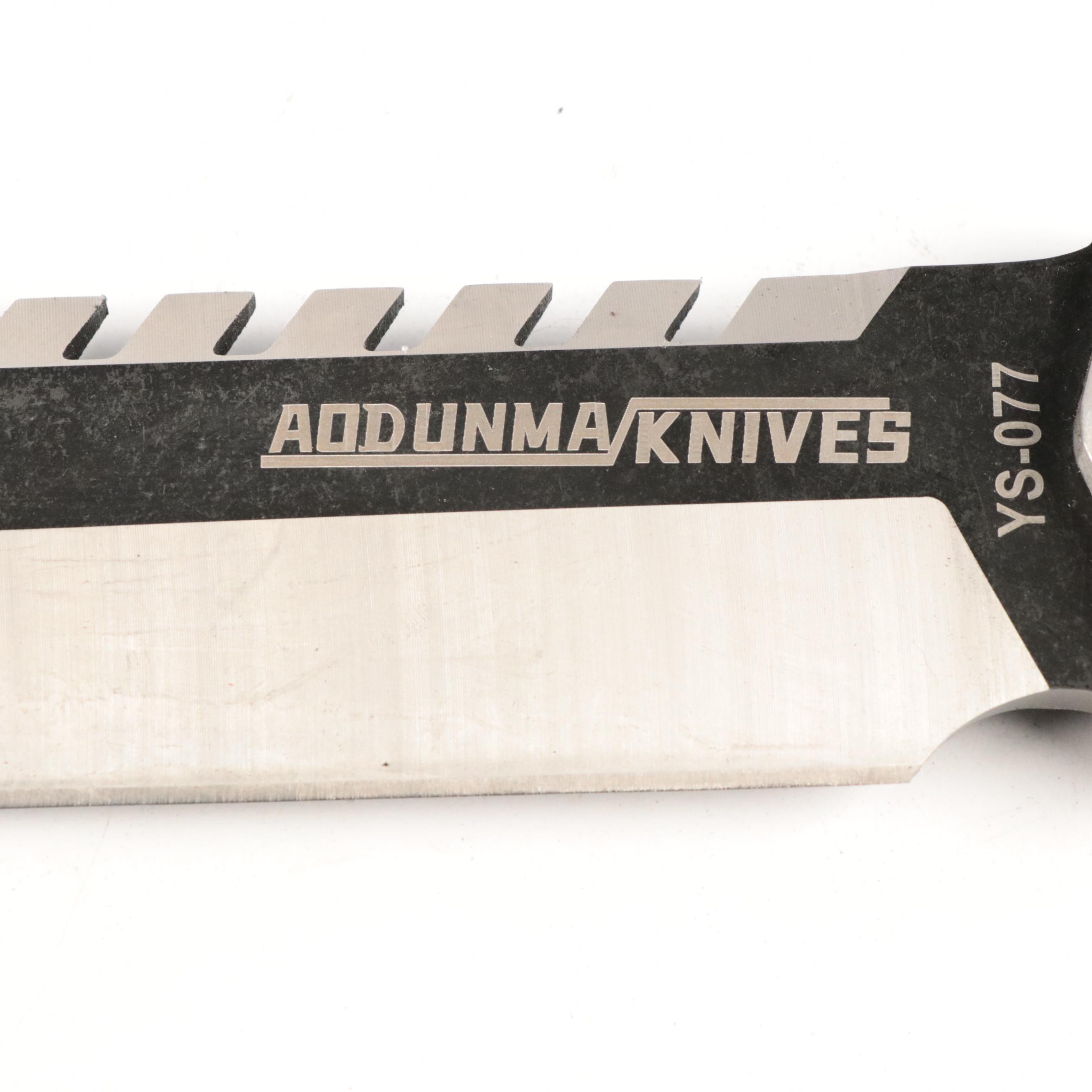 Aodunma Knives Black Wooden Handled Fixed Blade Knife in Leather Scabbard