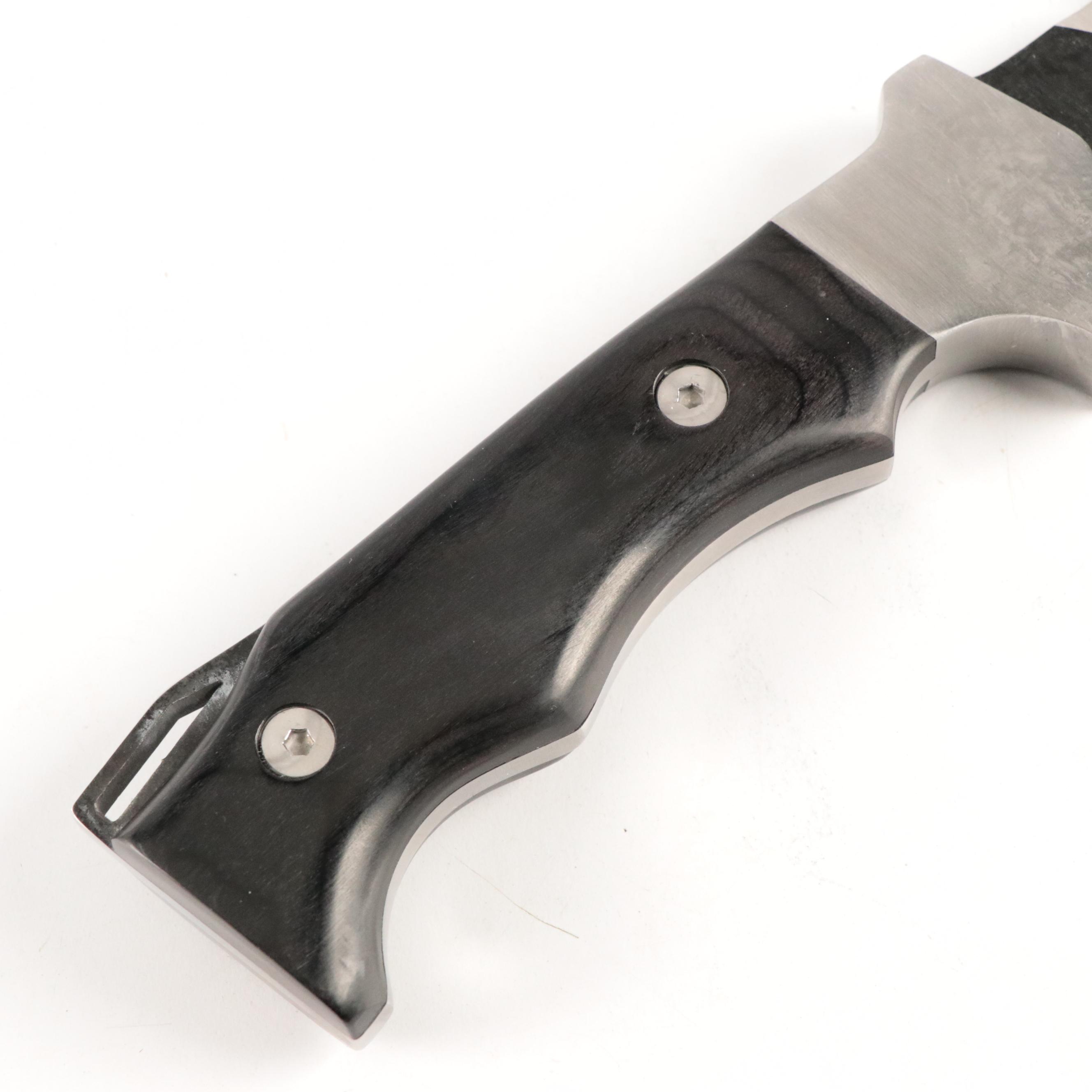 Aodunma Knives Black Wooden Handled Fixed Blade Knife in Leather Scabbard