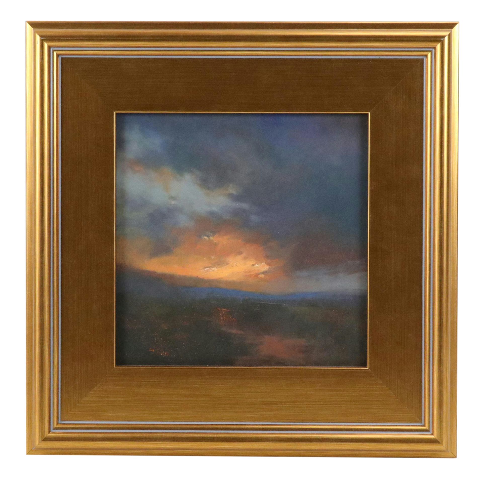 Sarah Brown Sunset Landscape Oil Painting "Luminescence in Shadows"