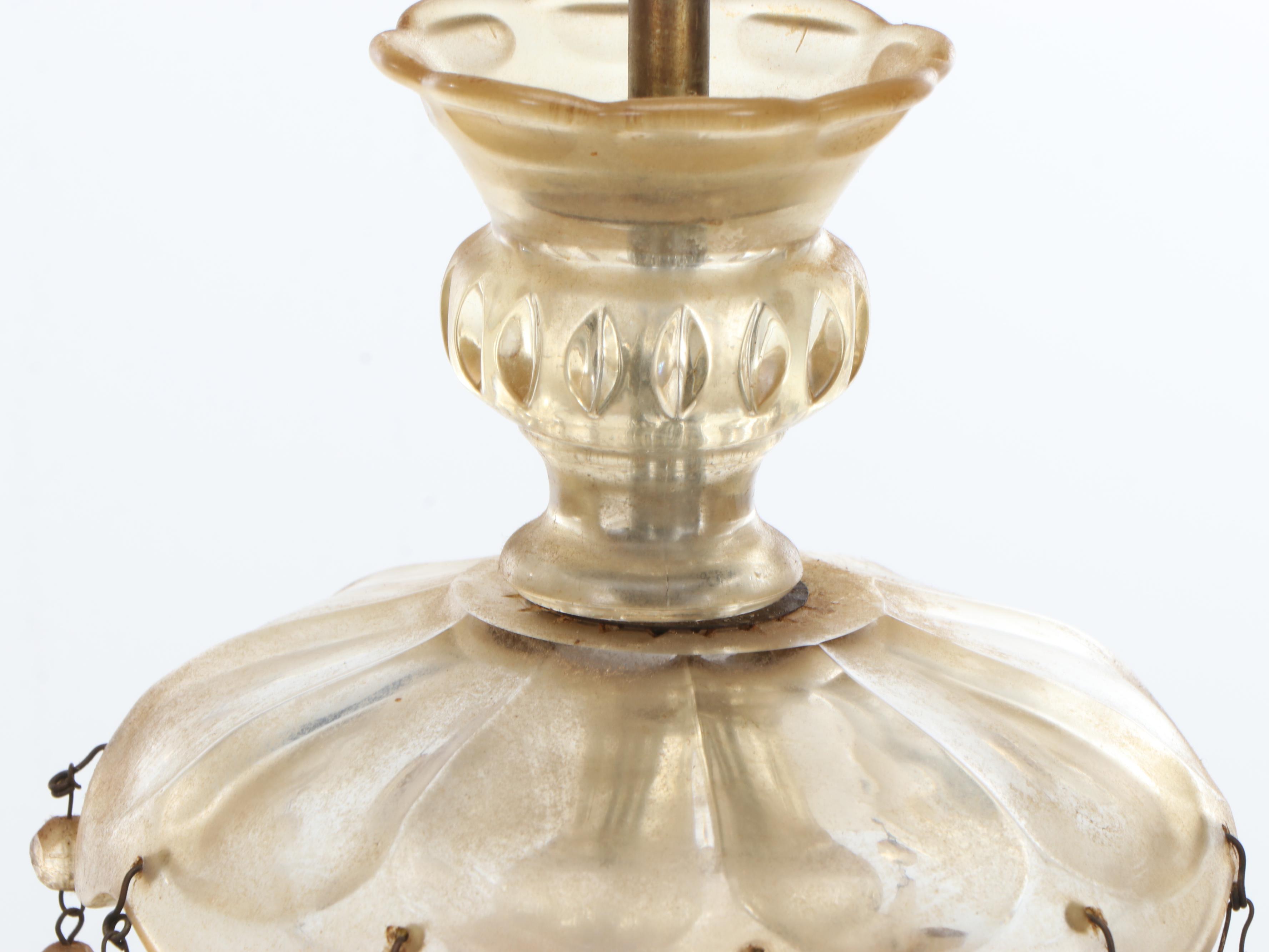 Venetian Glass Style  Five Arm Chandelier with Beaded  Trim