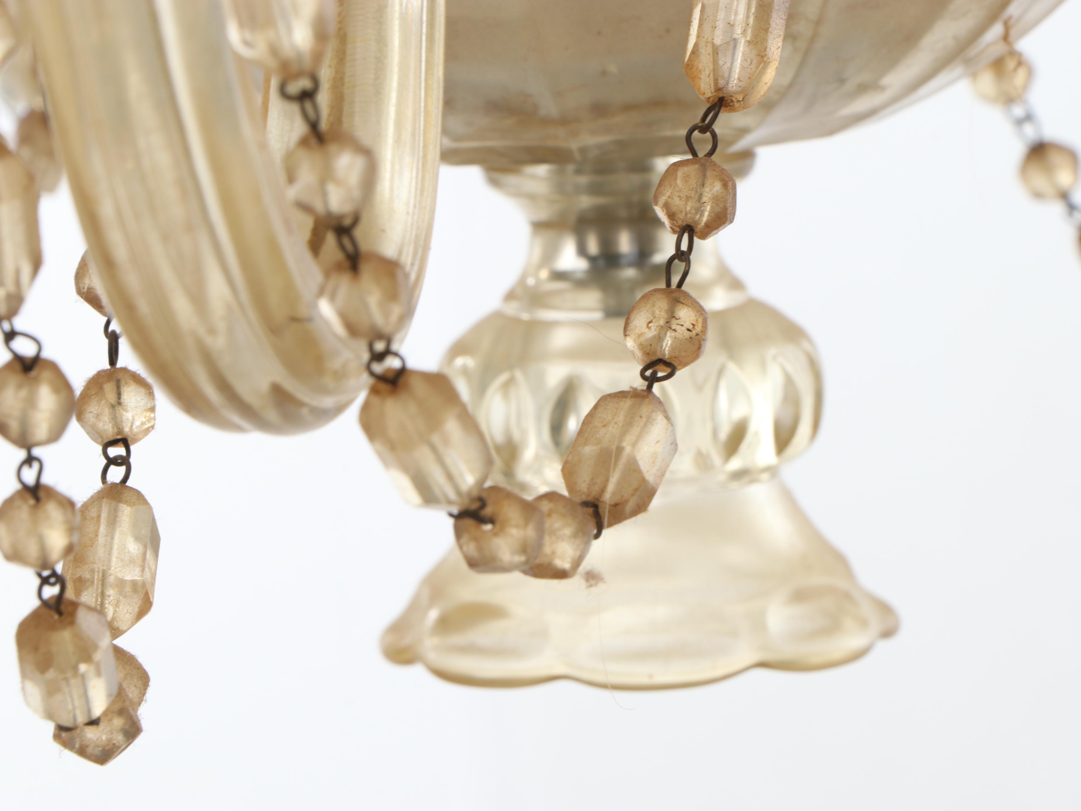 Venetian Glass Style  Five Arm Chandelier with Beaded  Trim