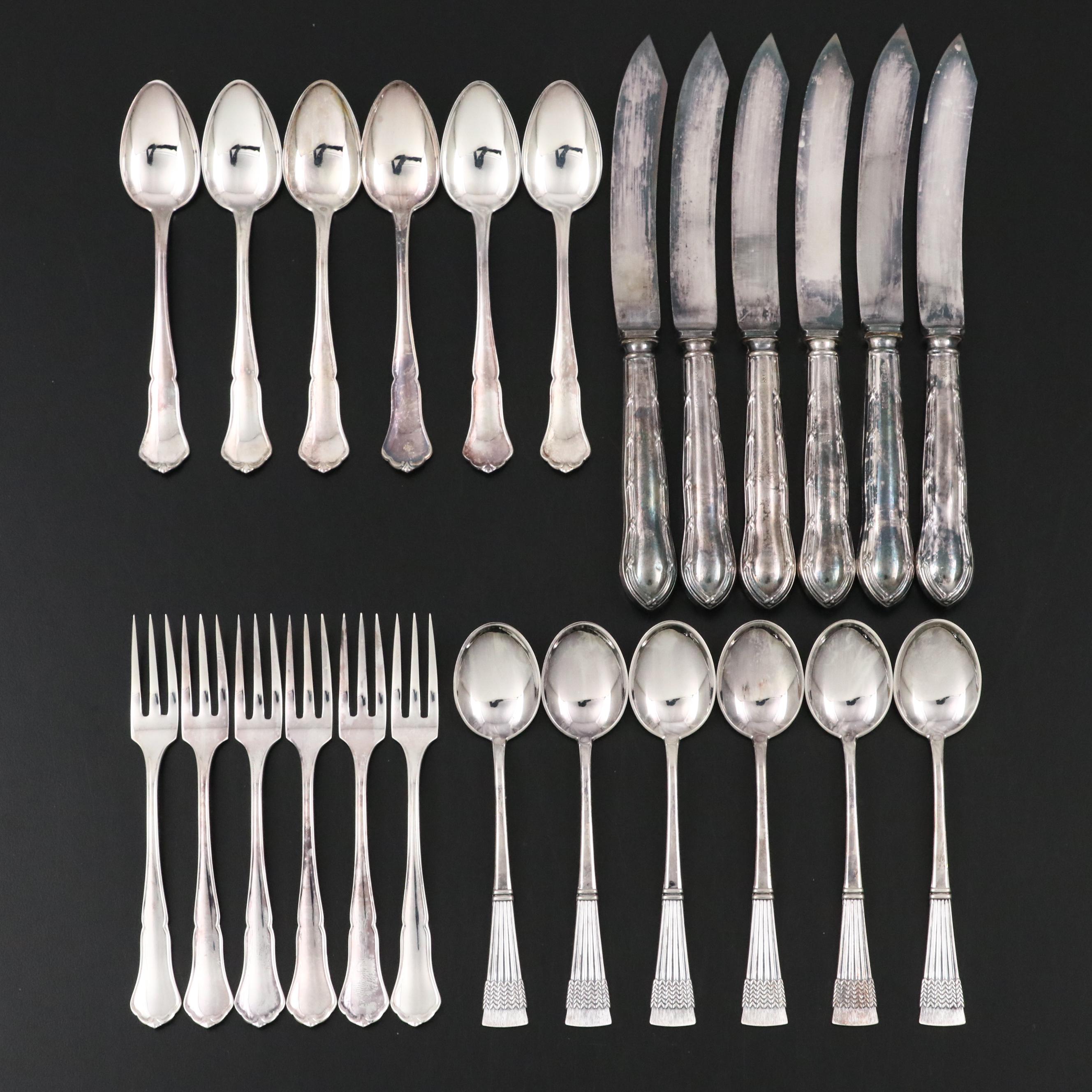 English Sterling Handled Fruit Knives with Other Teaspoons and Appetizer Forks
