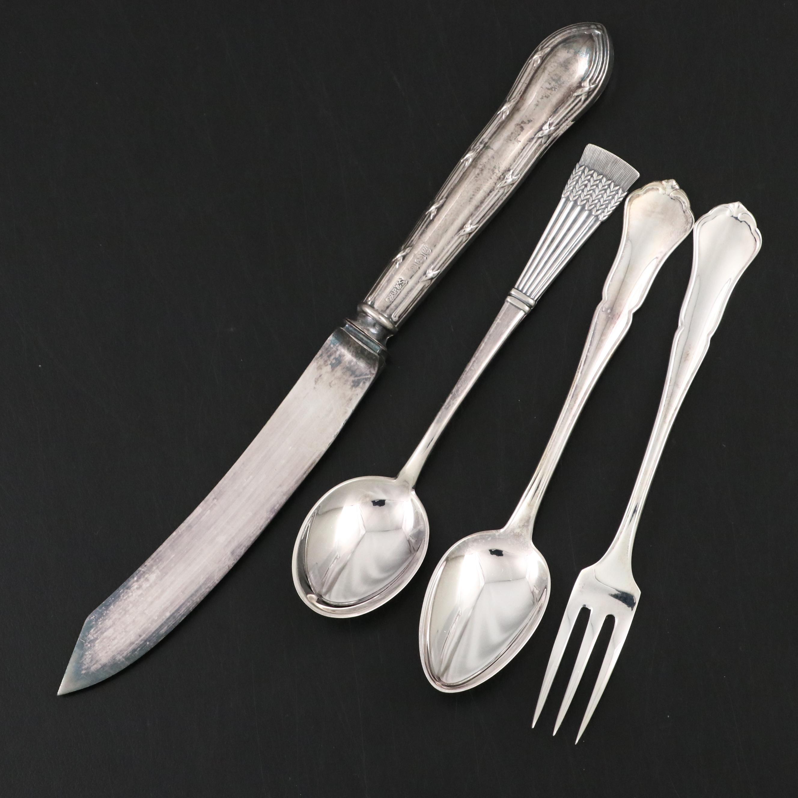 English Sterling Handled Fruit Knives with Other Teaspoons and Appetizer Forks
