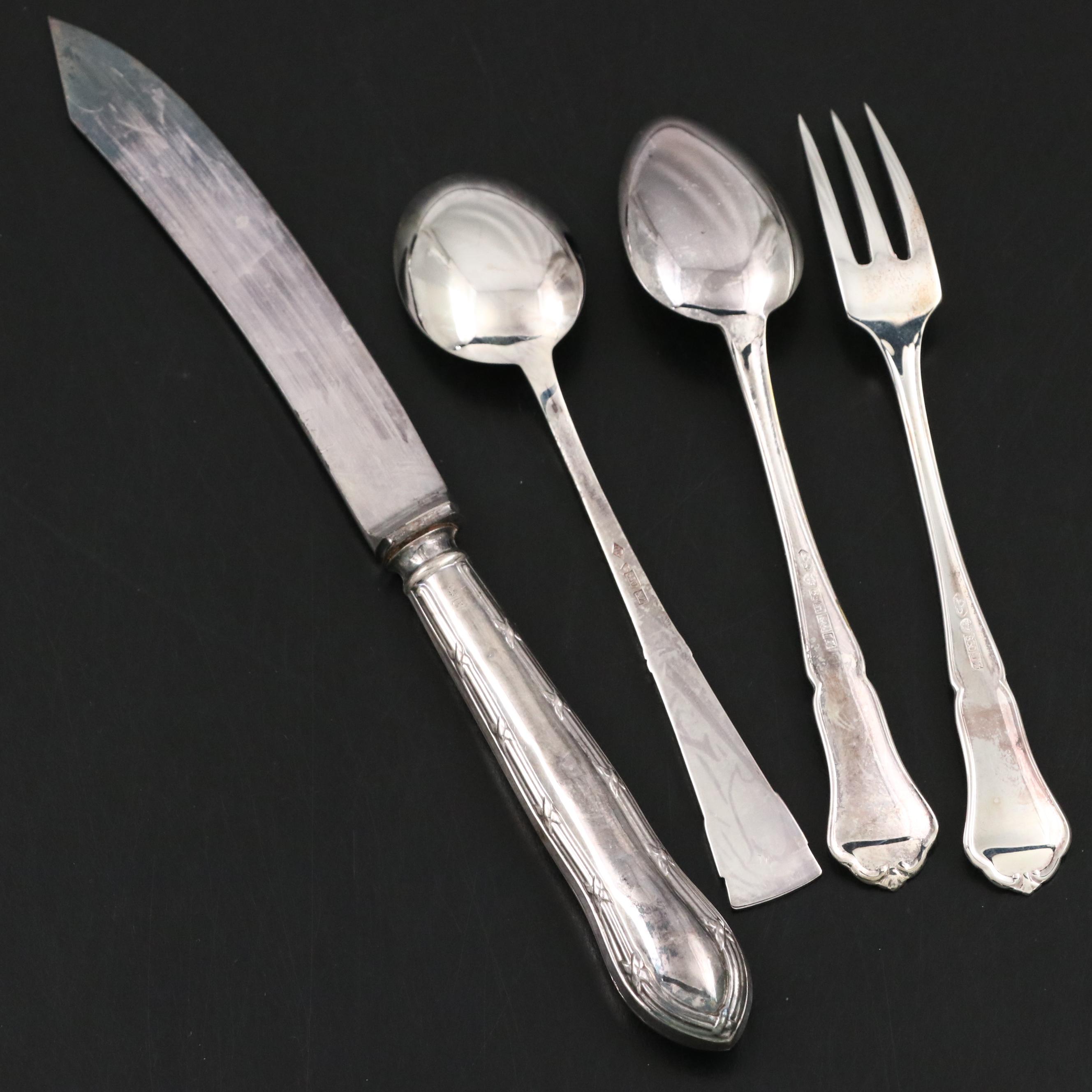 English Sterling Handled Fruit Knives with Other Teaspoons and Appetizer Forks
