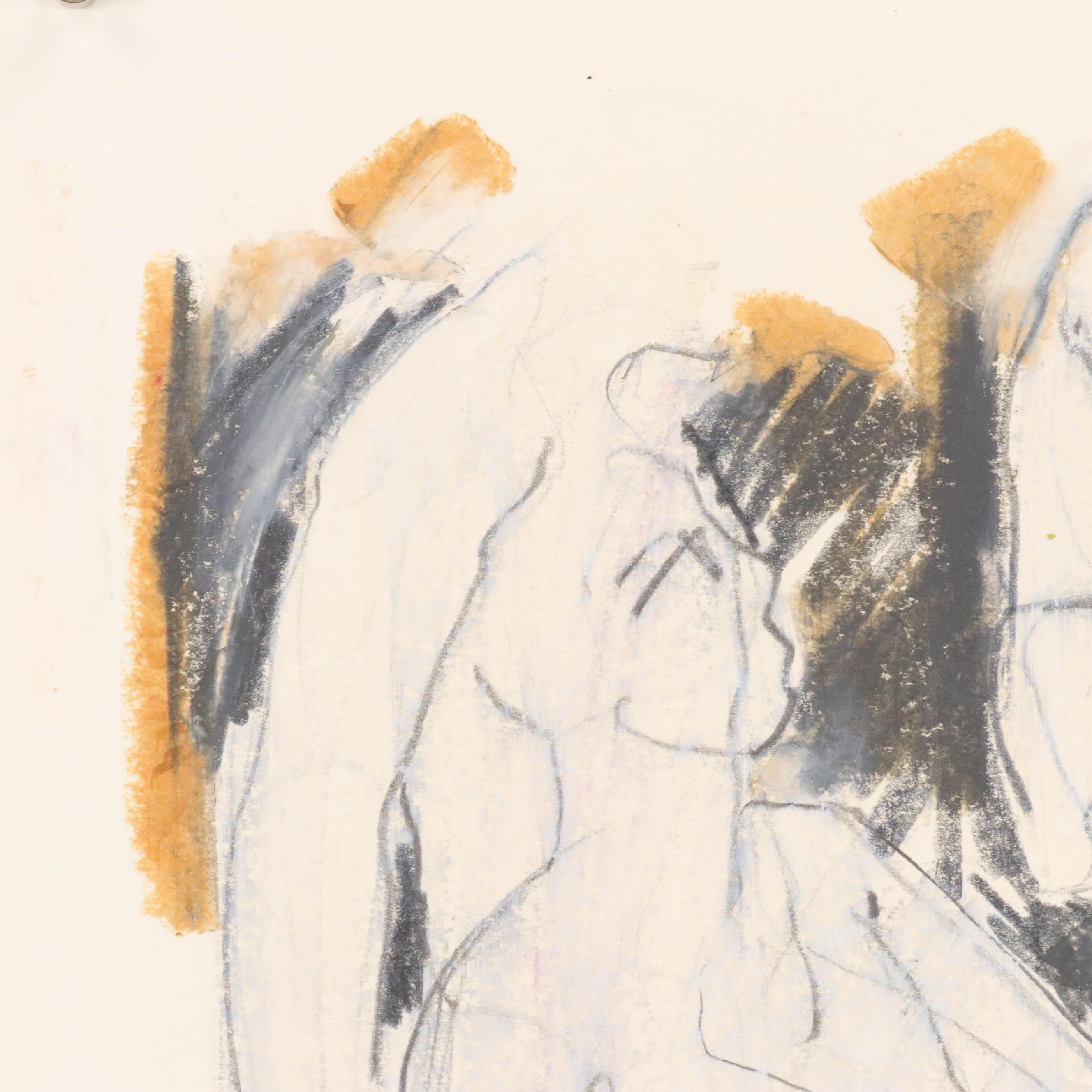 Jack Meanwell Figural Modern Oil Pastel Drawing, Late 20th Century