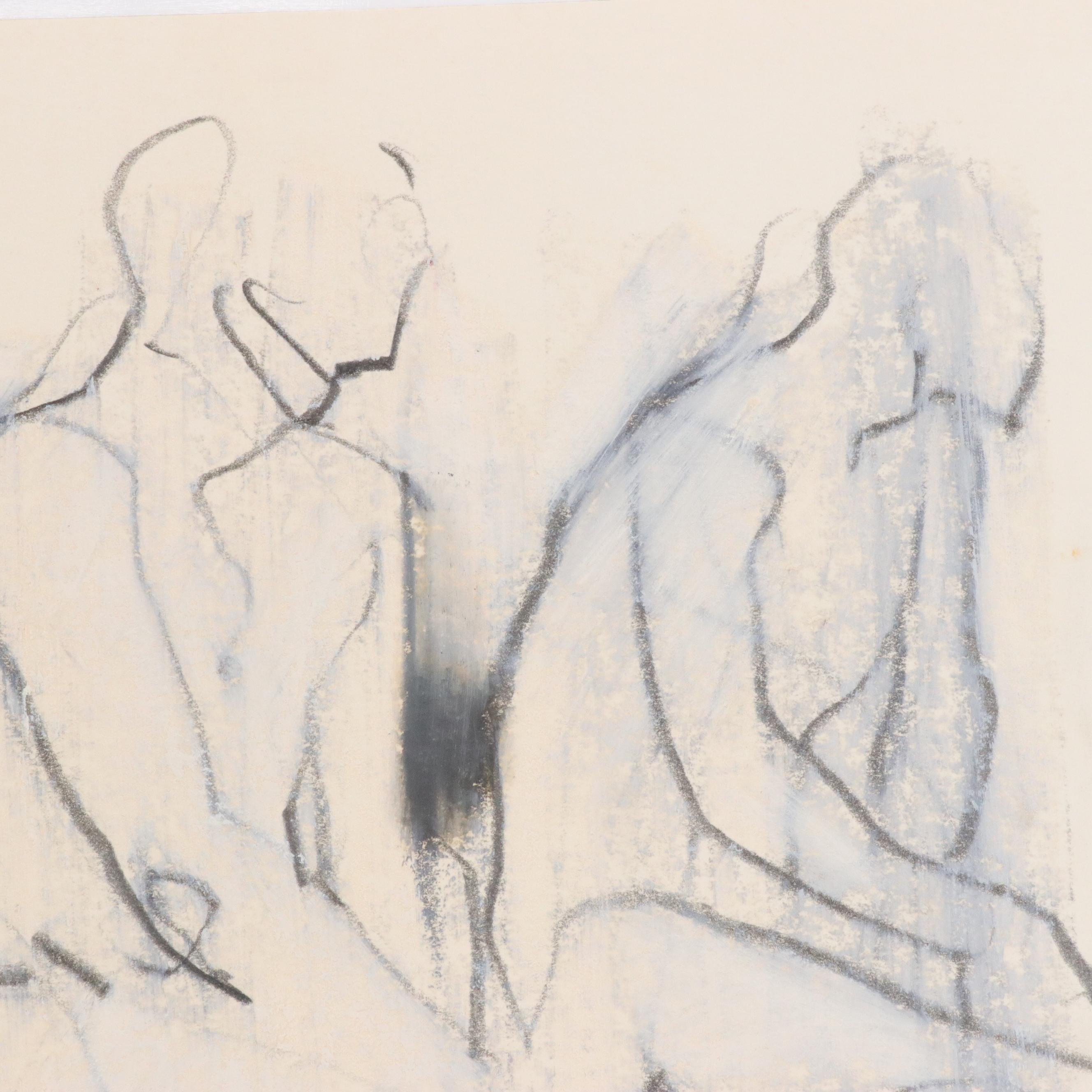 Jack Meanwell Figural Modern Oil Pastel Drawing, Late 20th Century