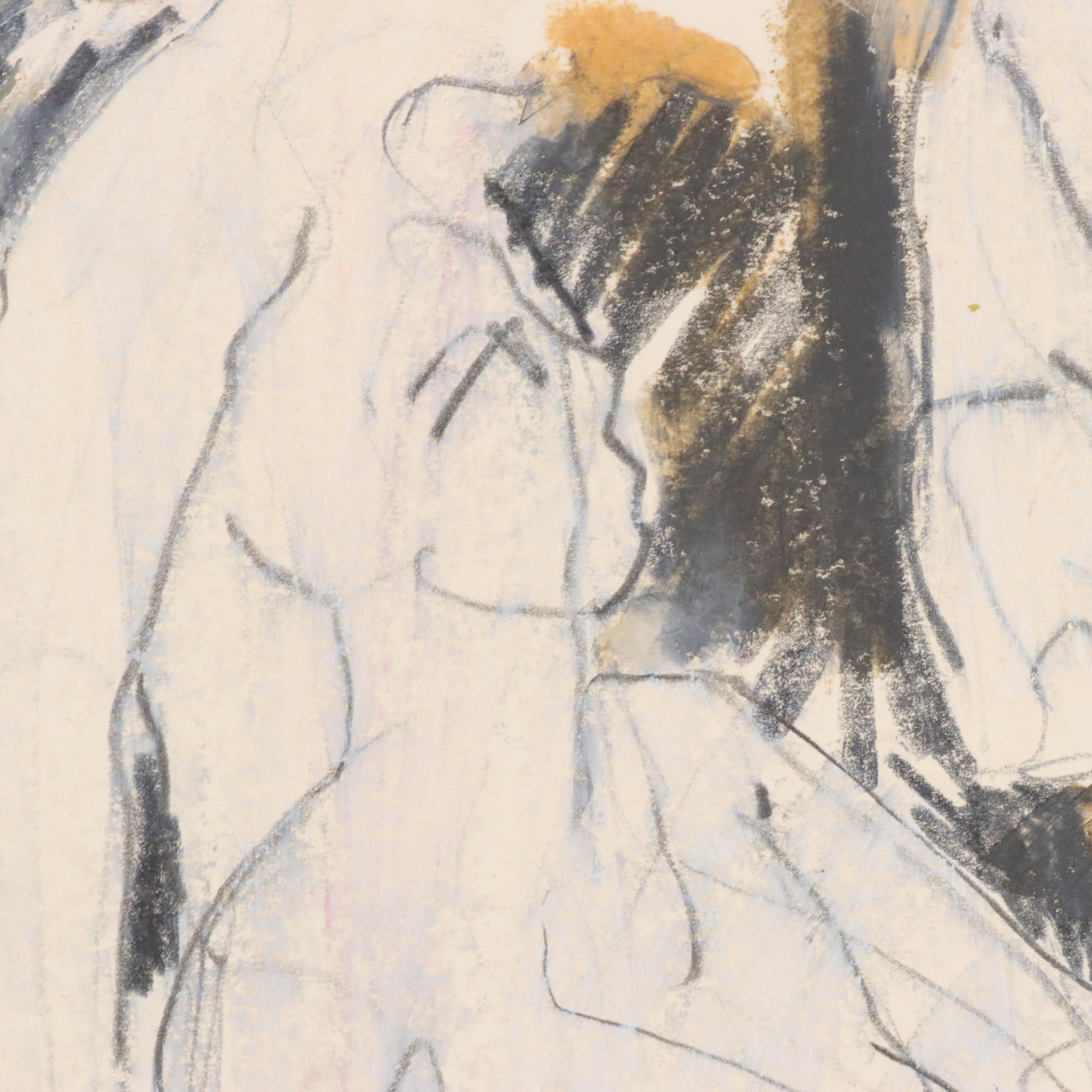 Jack Meanwell Figural Modern Oil Pastel Drawing, Late 20th Century