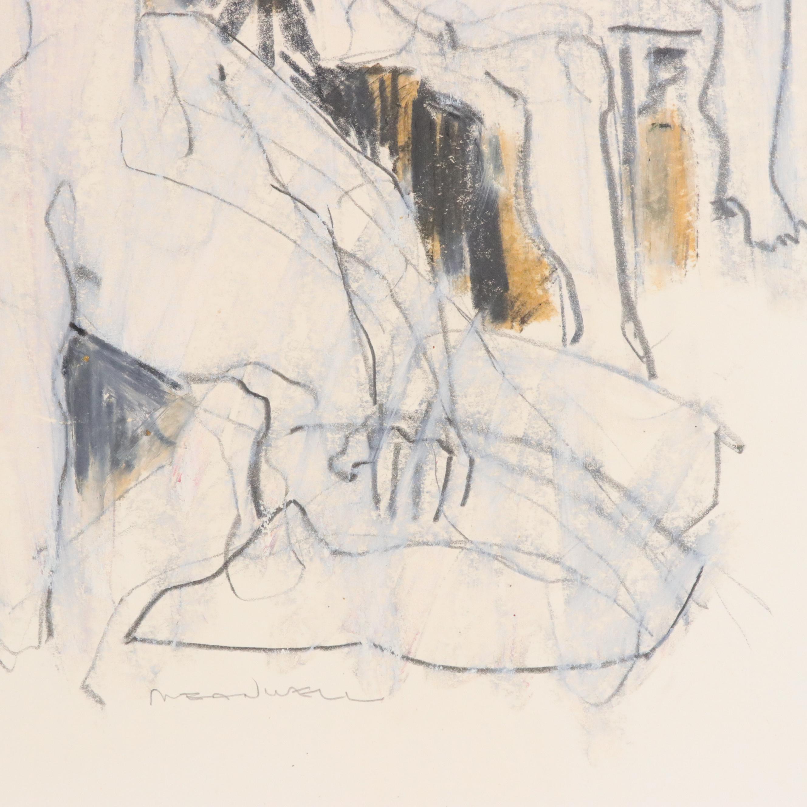 Jack Meanwell Figural Modern Oil Pastel Drawing, Late 20th Century