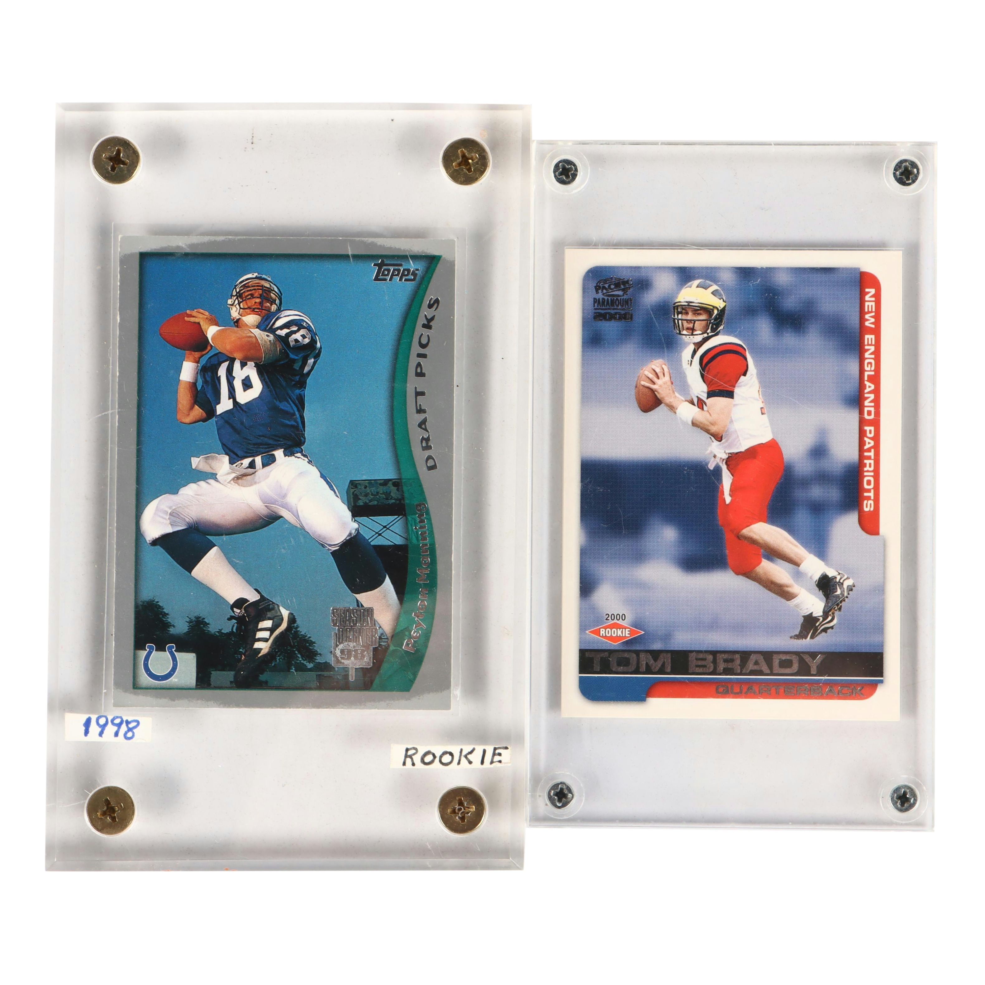 1998 Topps Peyton Manning and 2000 Paramount Tom Brady Rookie Football Cards