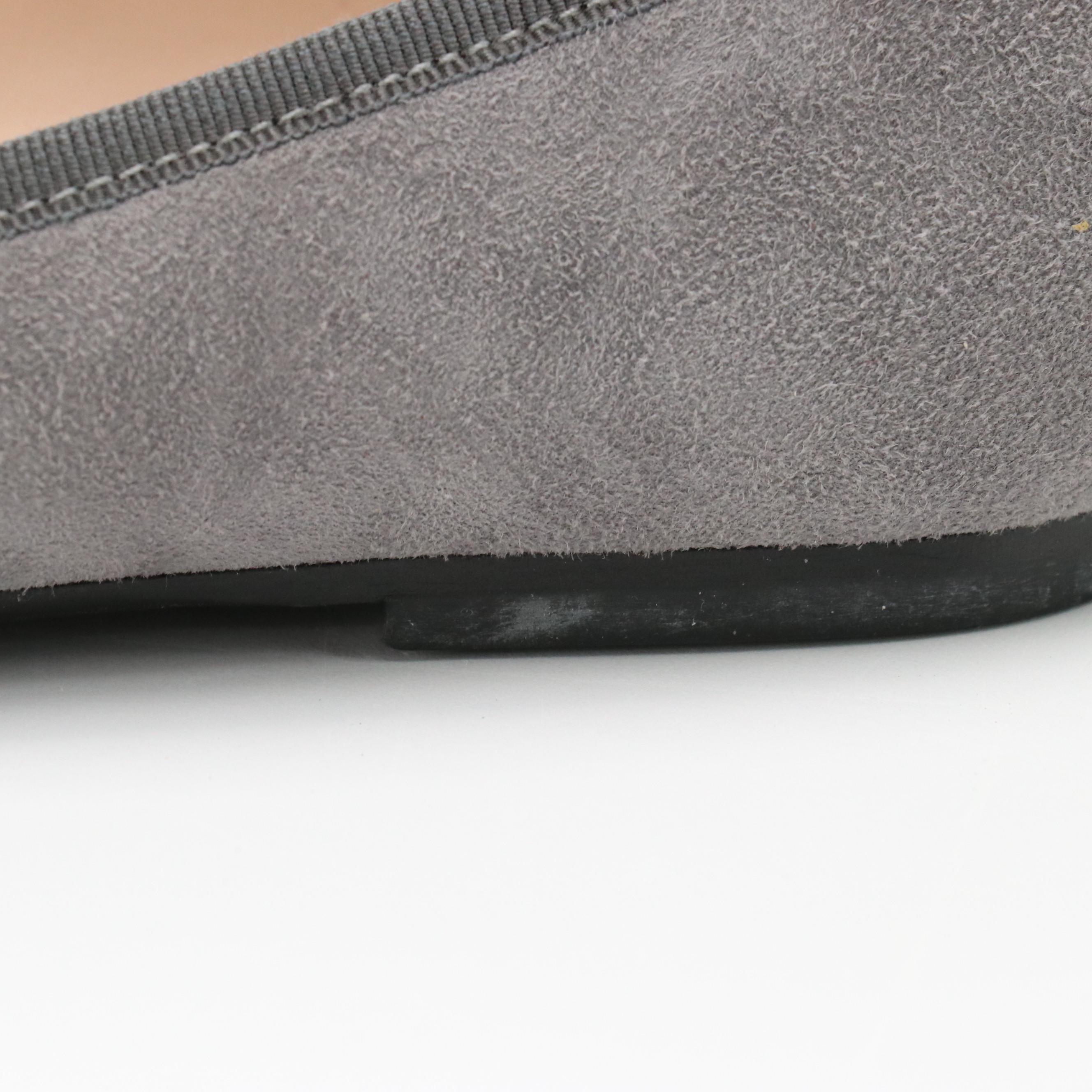 Anna Baiguera Grey Suede and Mink Fur Pointy Toe Flats with Box