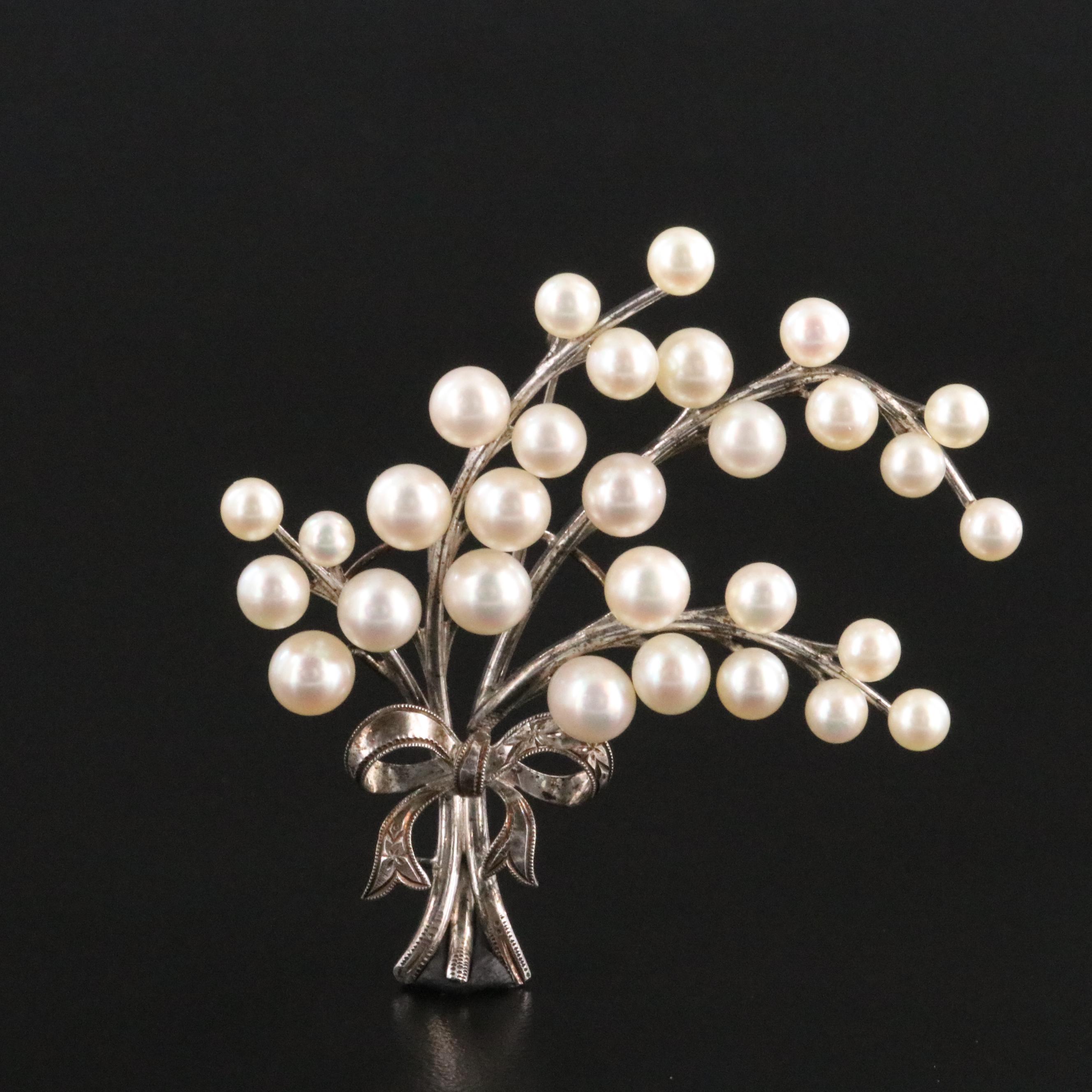 Vintage 950 Silver and Sterling Pearl Spray Brooch