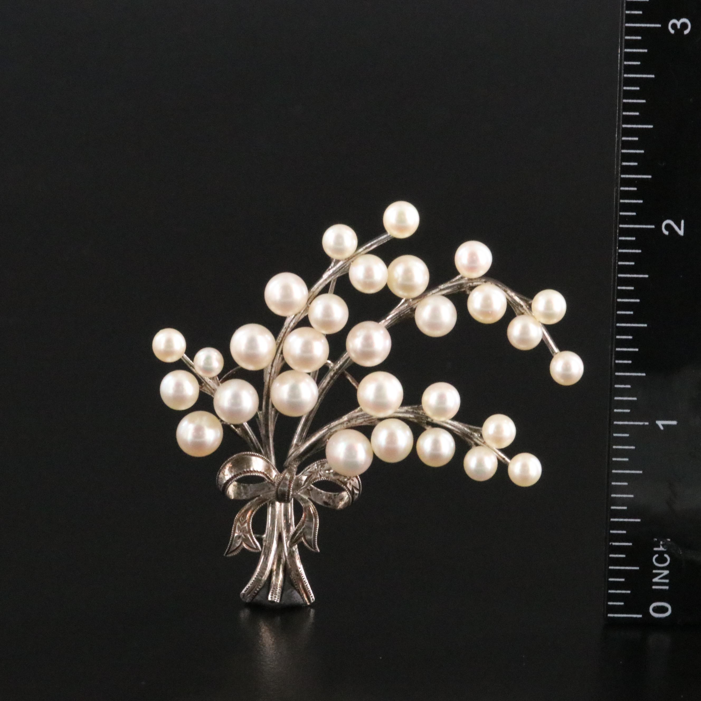 Vintage 950 Silver and Sterling Pearl Spray Brooch