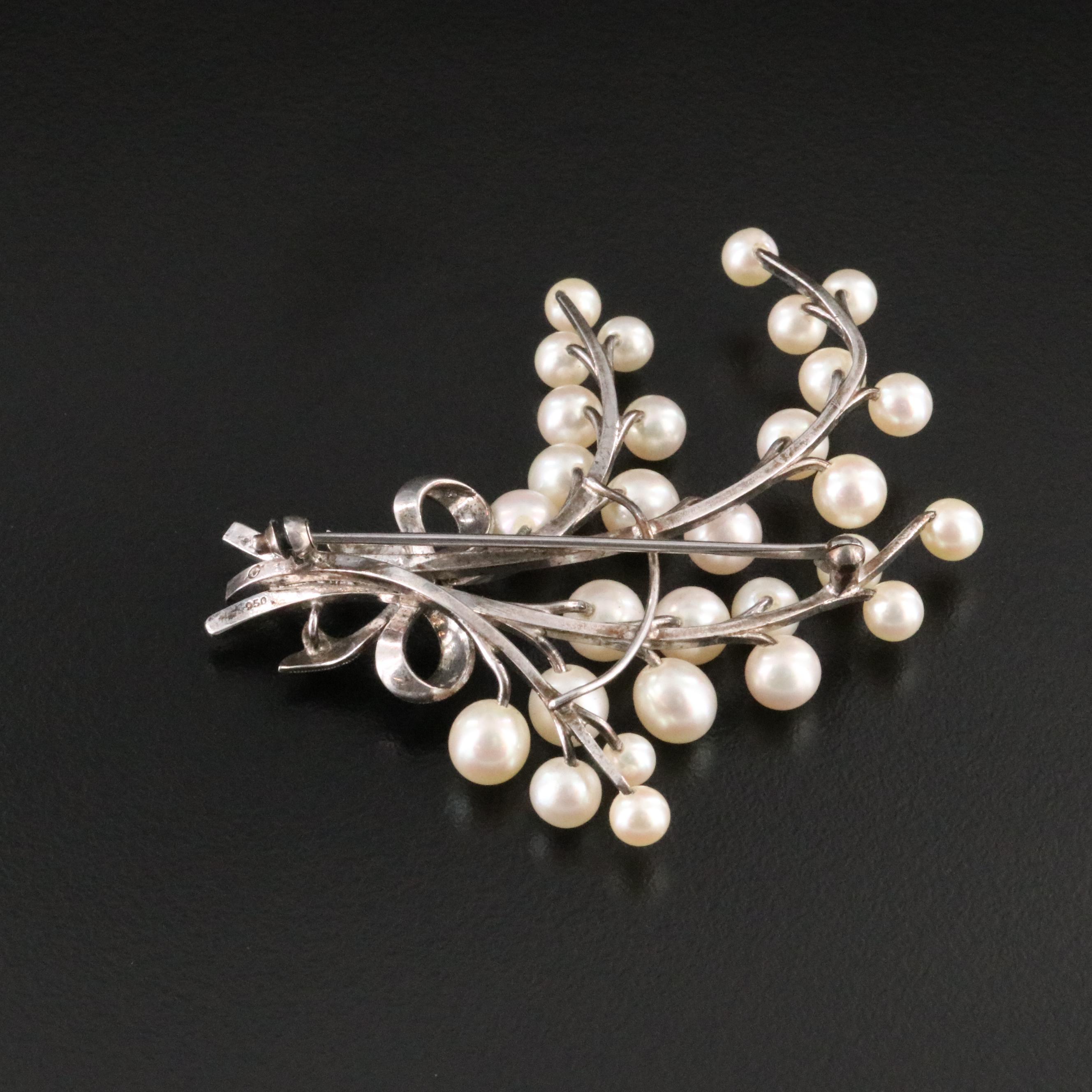Vintage 950 Silver and Sterling Pearl Spray Brooch