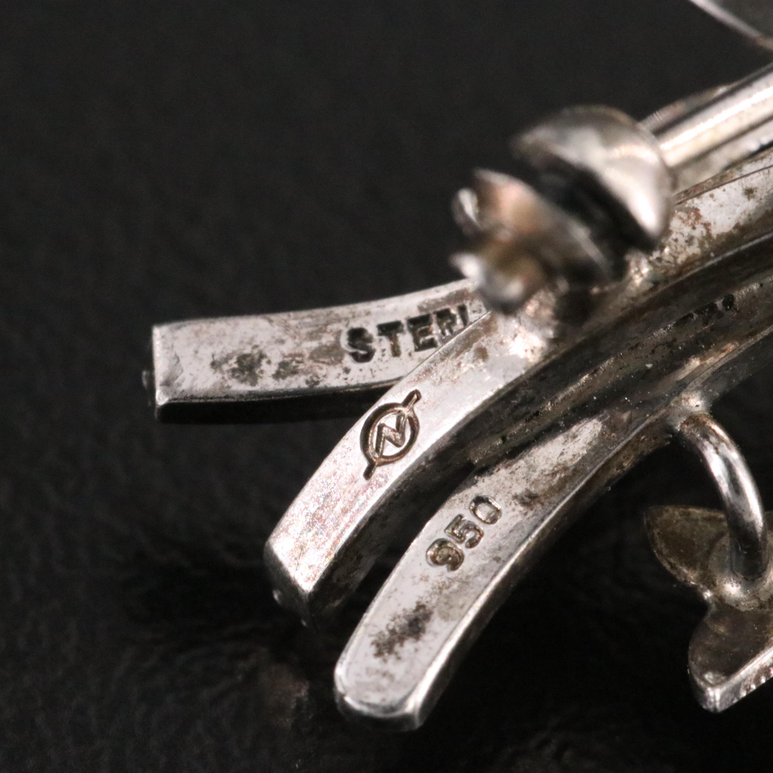 Vintage 950 Silver and Sterling Pearl Spray Brooch