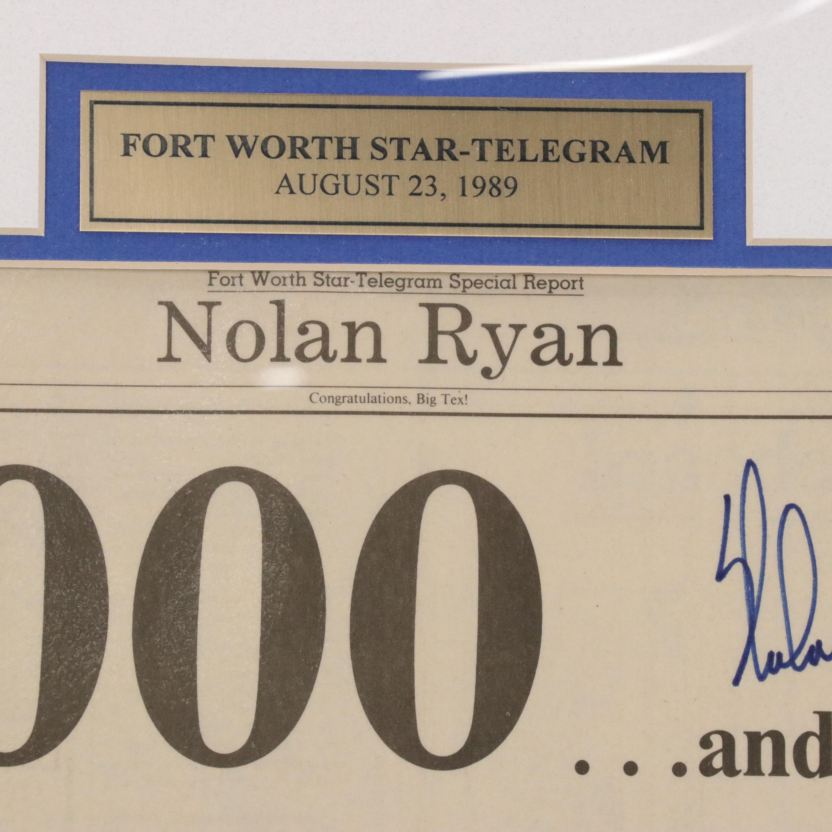 Nolan Ryan Signed 5,000 Strikeouts Newspaper Article with Matted Display