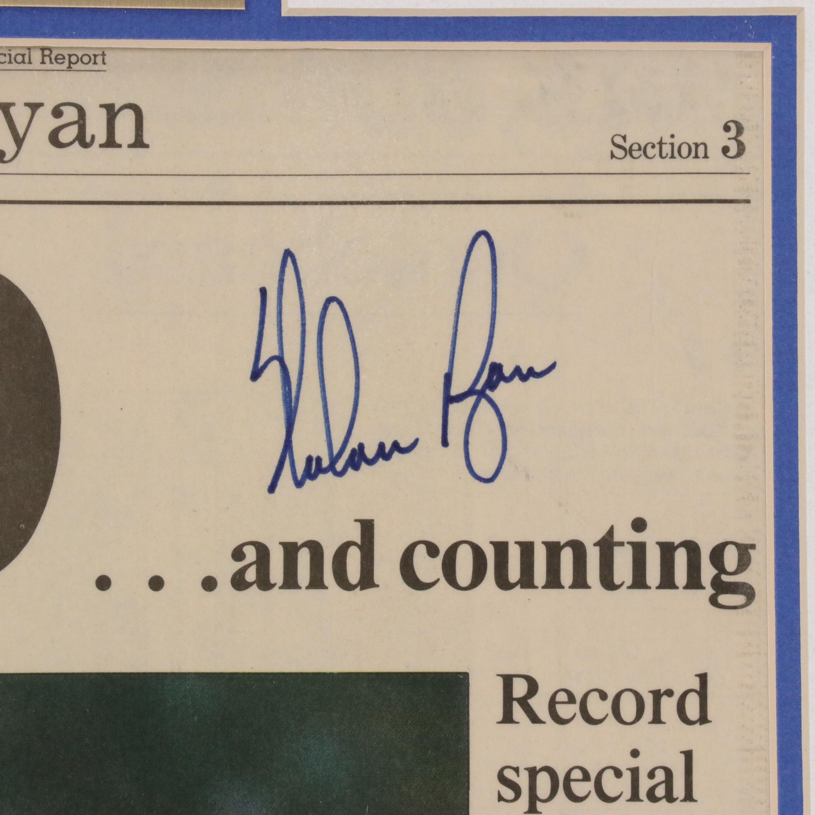 Nolan Ryan Signed 5,000 Strikeouts Newspaper Article with Matted Display