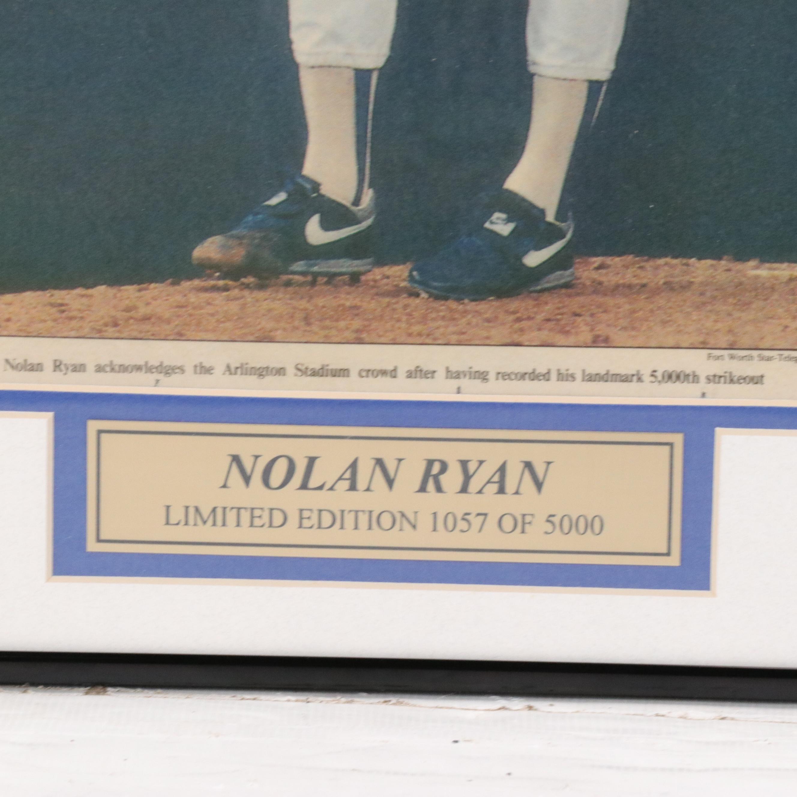 Nolan Ryan Signed 5,000 Strikeouts Newspaper Article with Matted Display