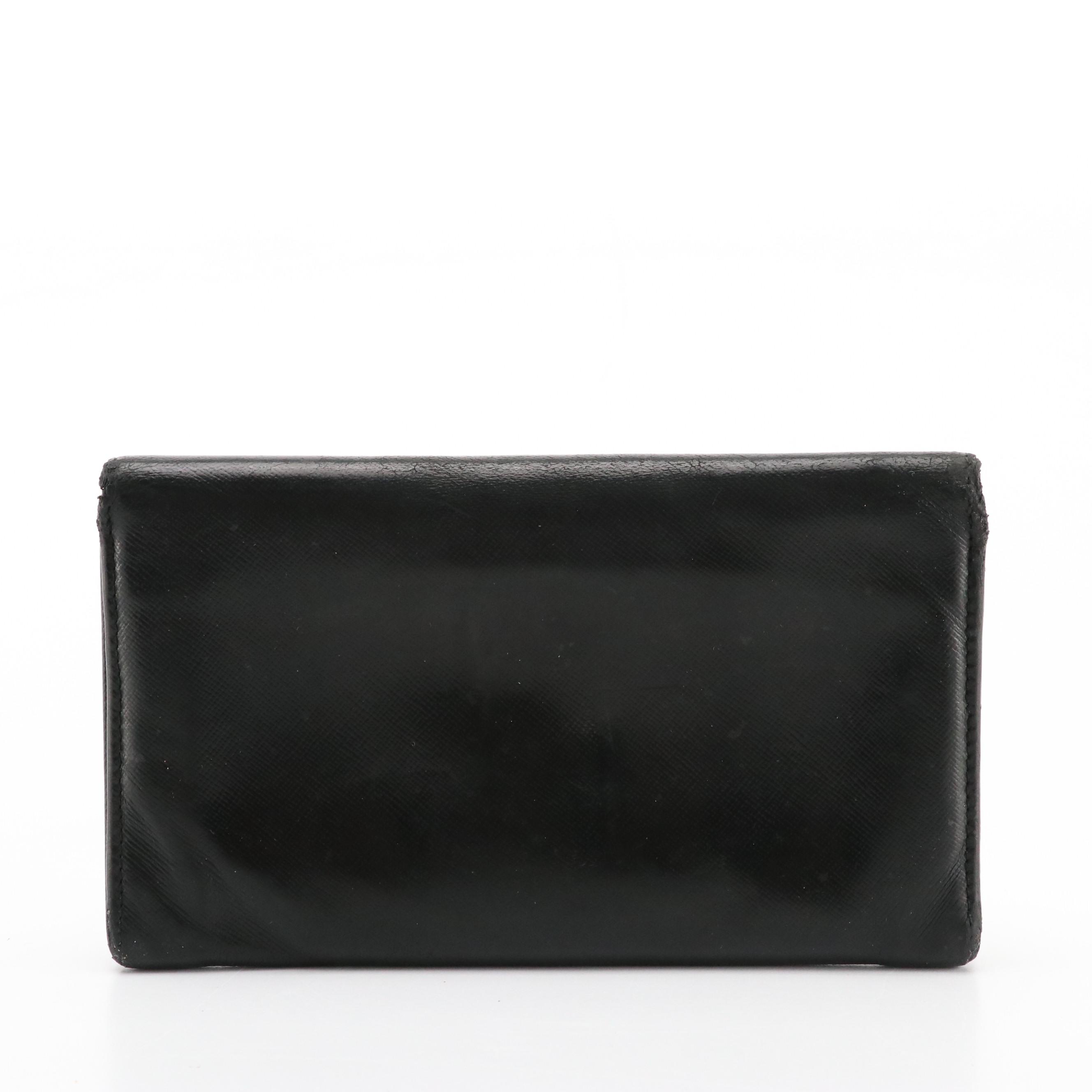 Prada Full Flap Continental Wallet in Black Saffiano Leather
