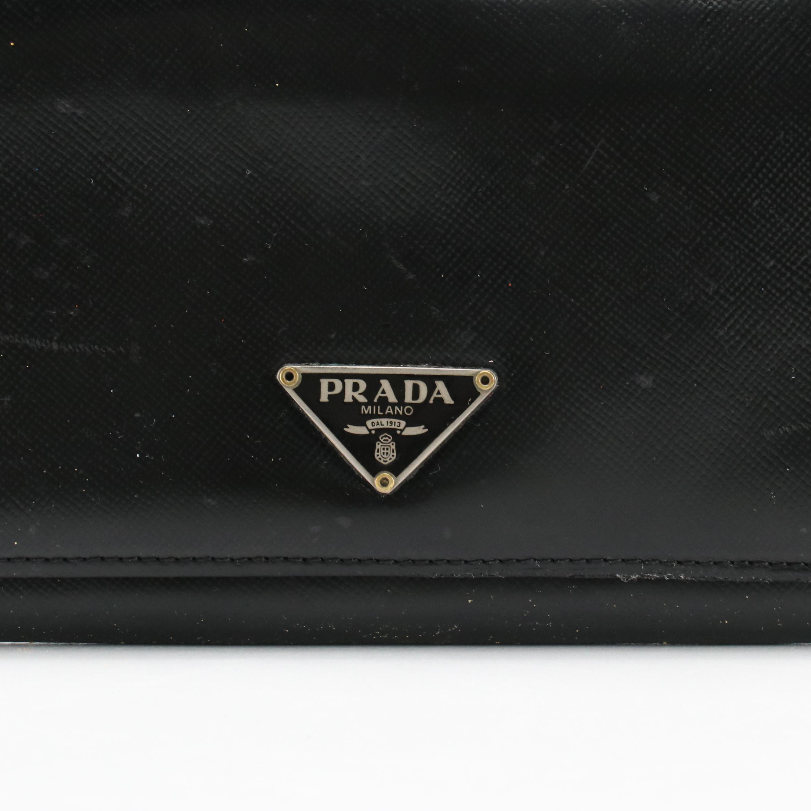 Prada Full Flap Continental Wallet in Black Saffiano Leather
