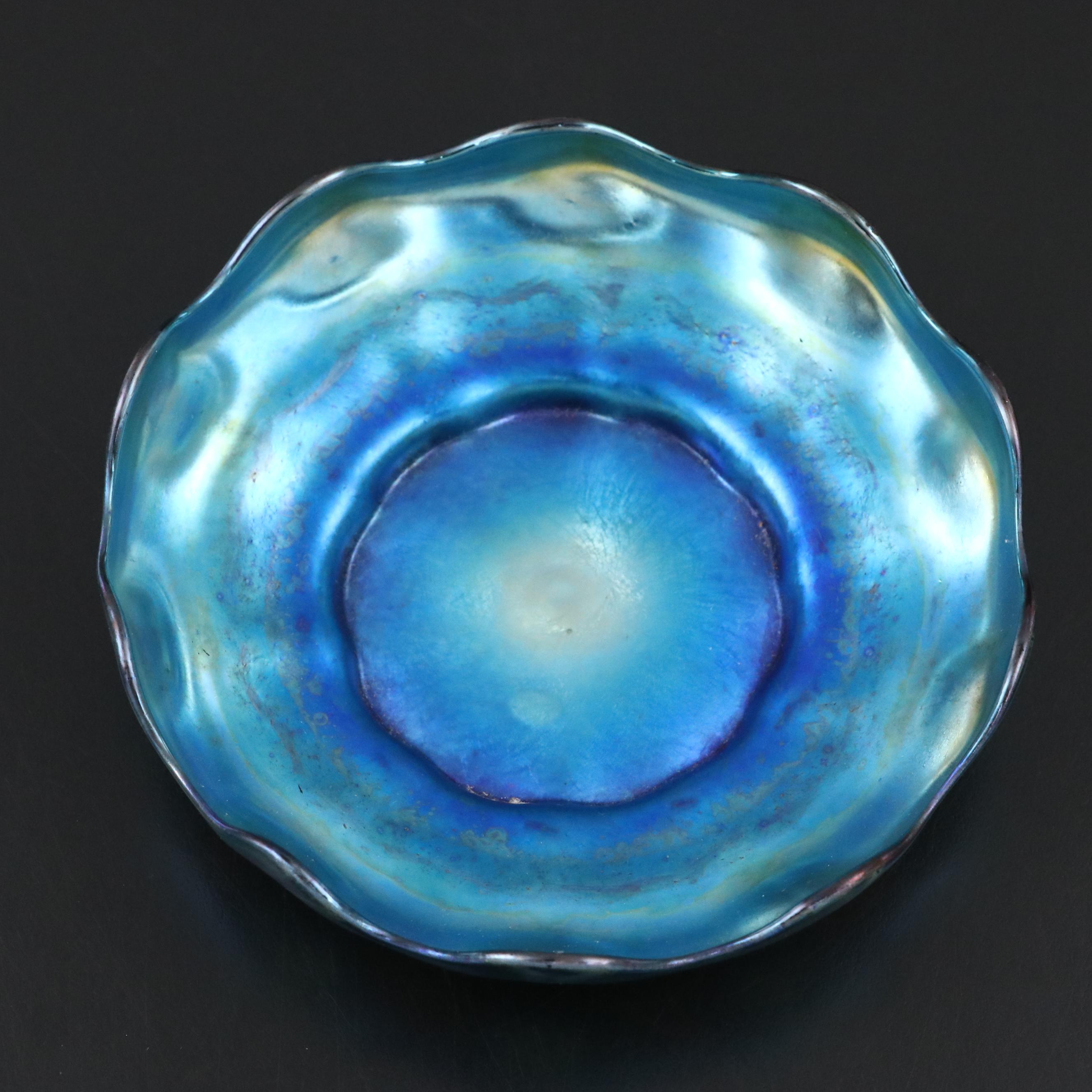 Louis Comfort Tiffany Iridescent Blue Favrile Glass Bowl