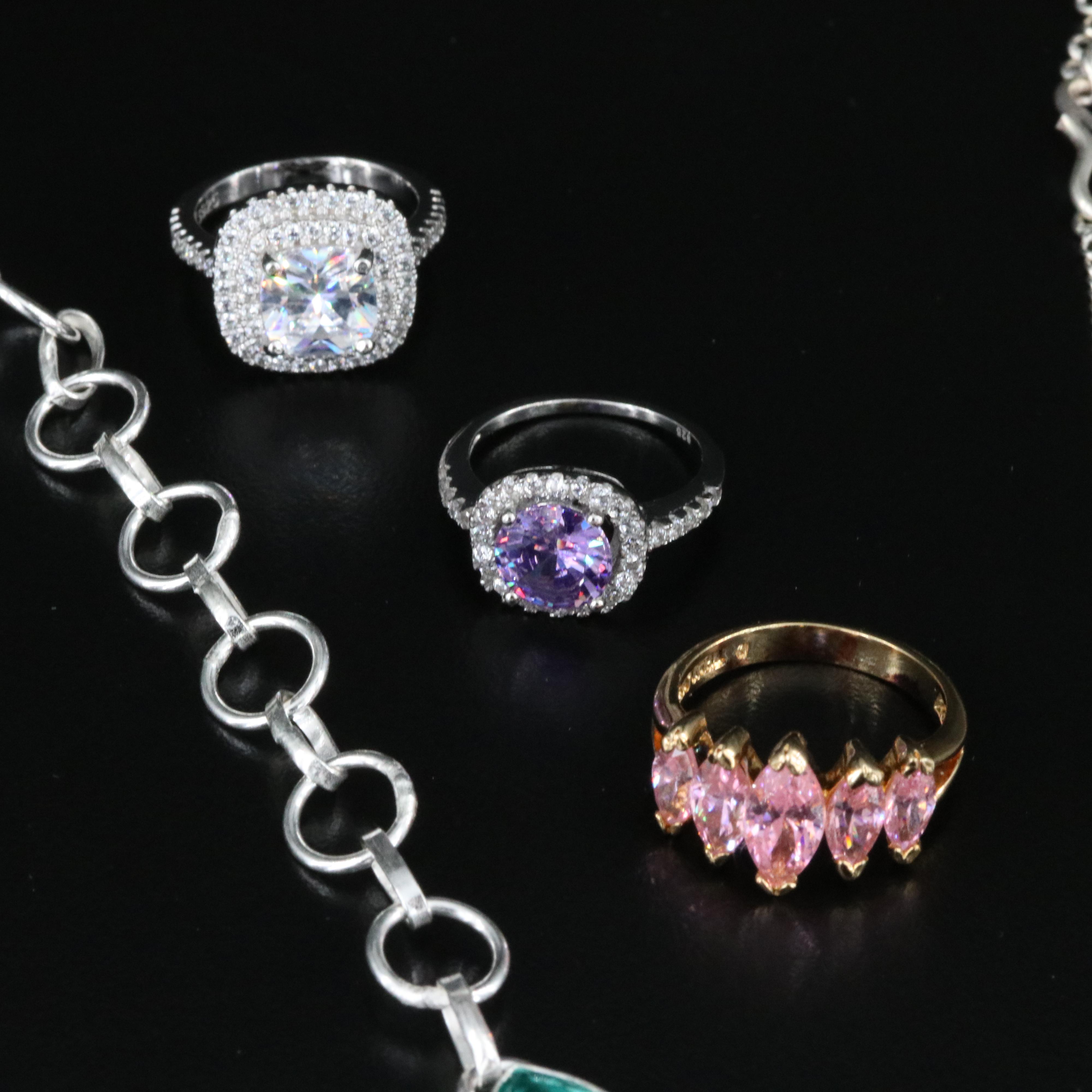 Collection of Gemstone Jewelry Including Sterling, Amethyst and Quartz