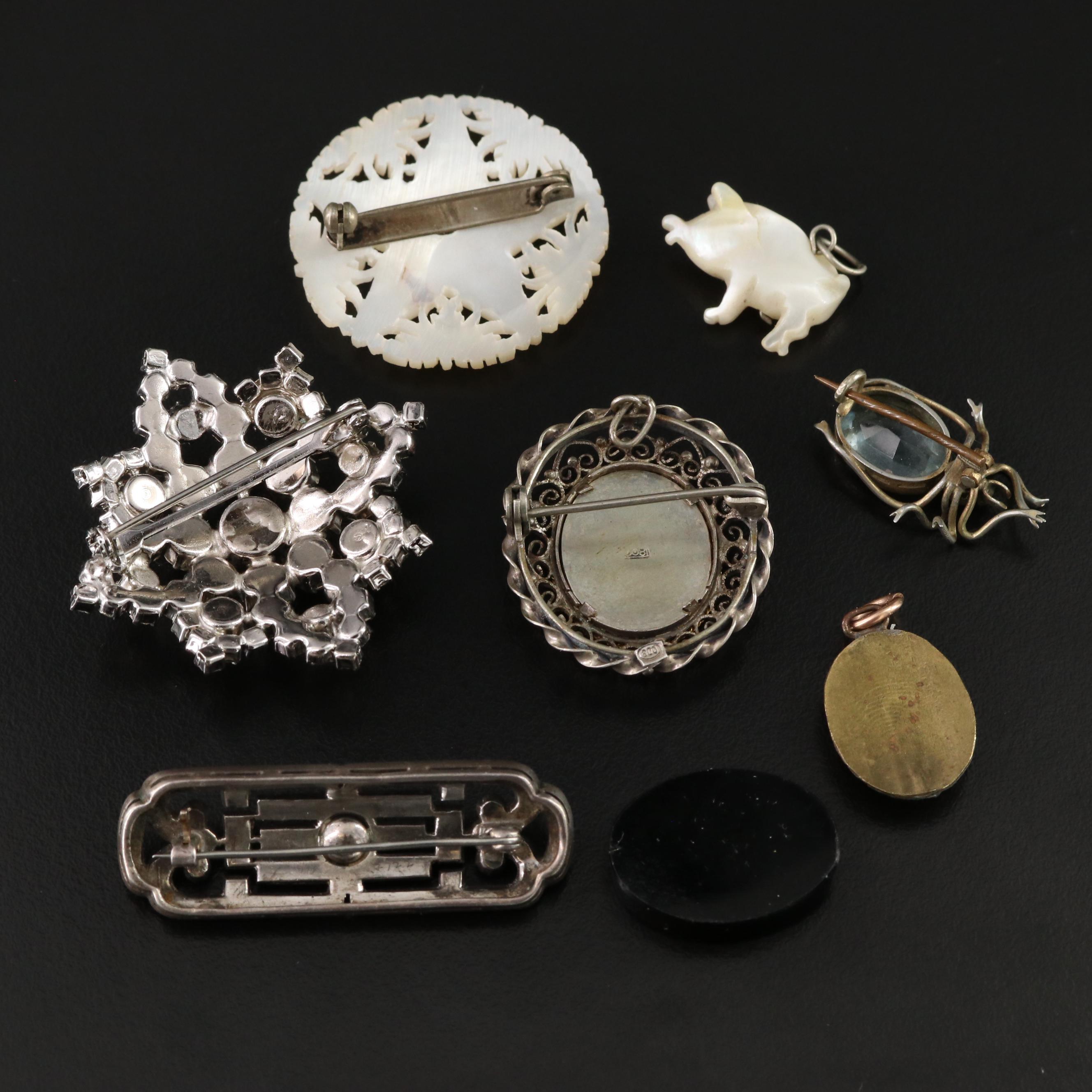 Antique/Vintage Brooch Collection Including French Jet Cameo