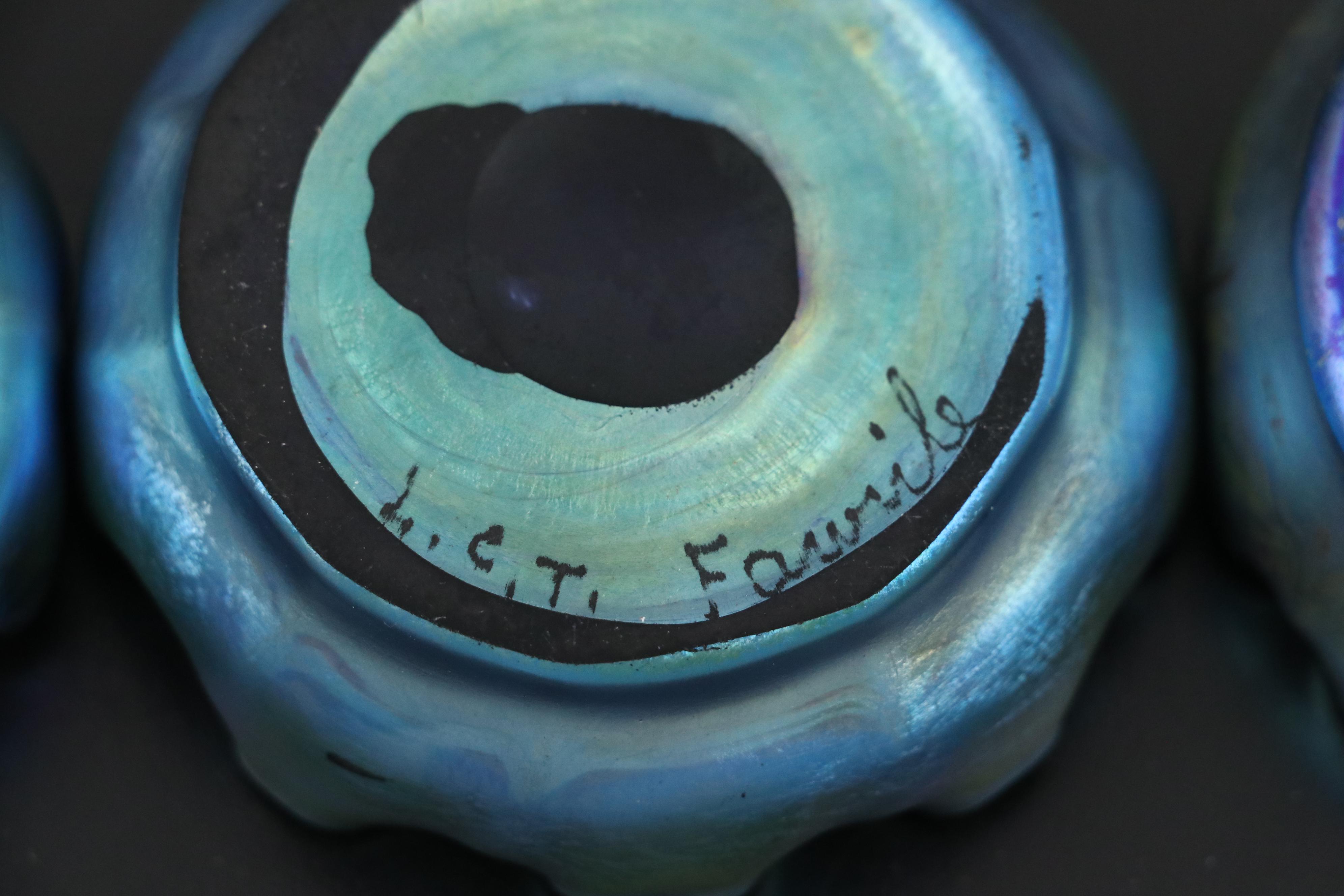 Louis Comfort Tiffany Favrile Glass Iridescent Blue Bowls/Salt Cellars
