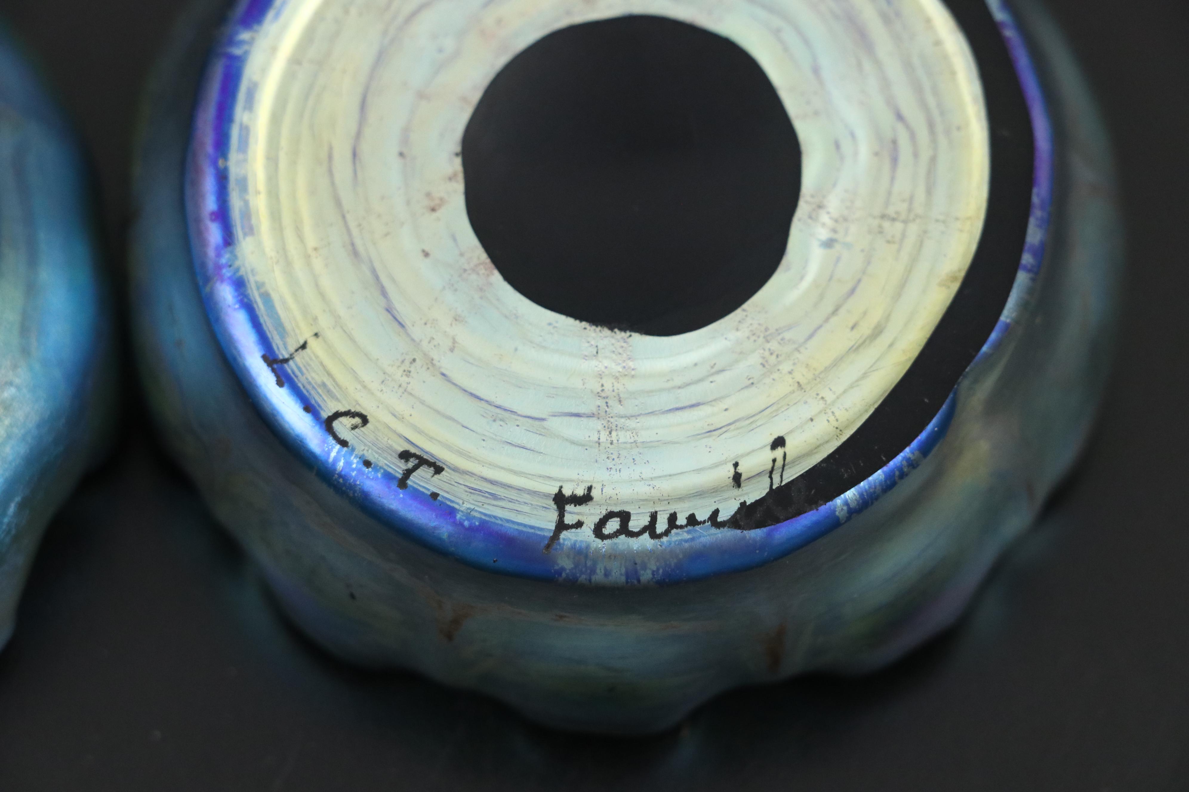 Louis Comfort Tiffany Favrile Glass Iridescent Blue Bowls/Salt Cellars