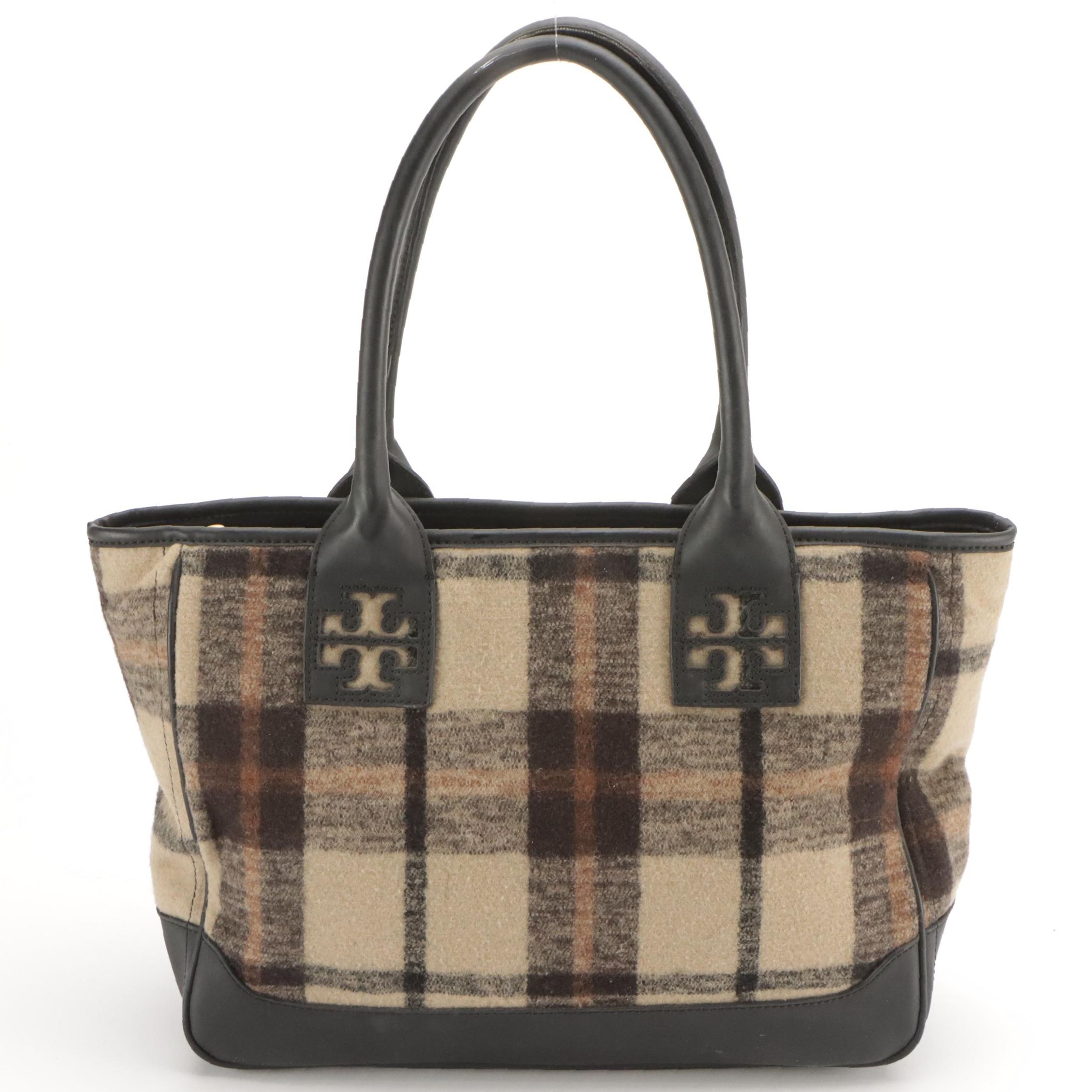 Tory Burch Plaid Wool and Leather Tote