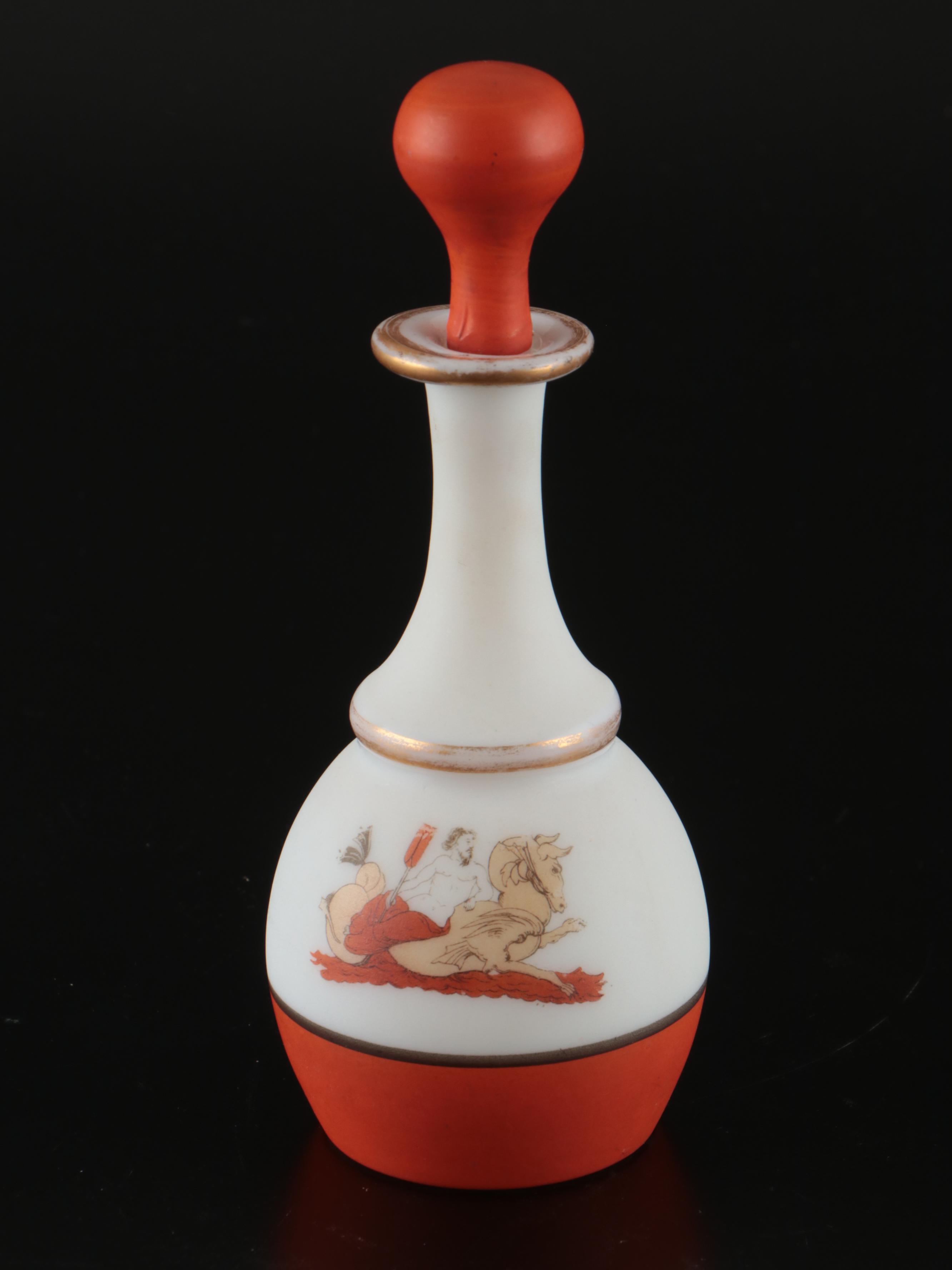 Victorian Greco-Roman Pattern Opaline Glass Vase and Vanity Accessories