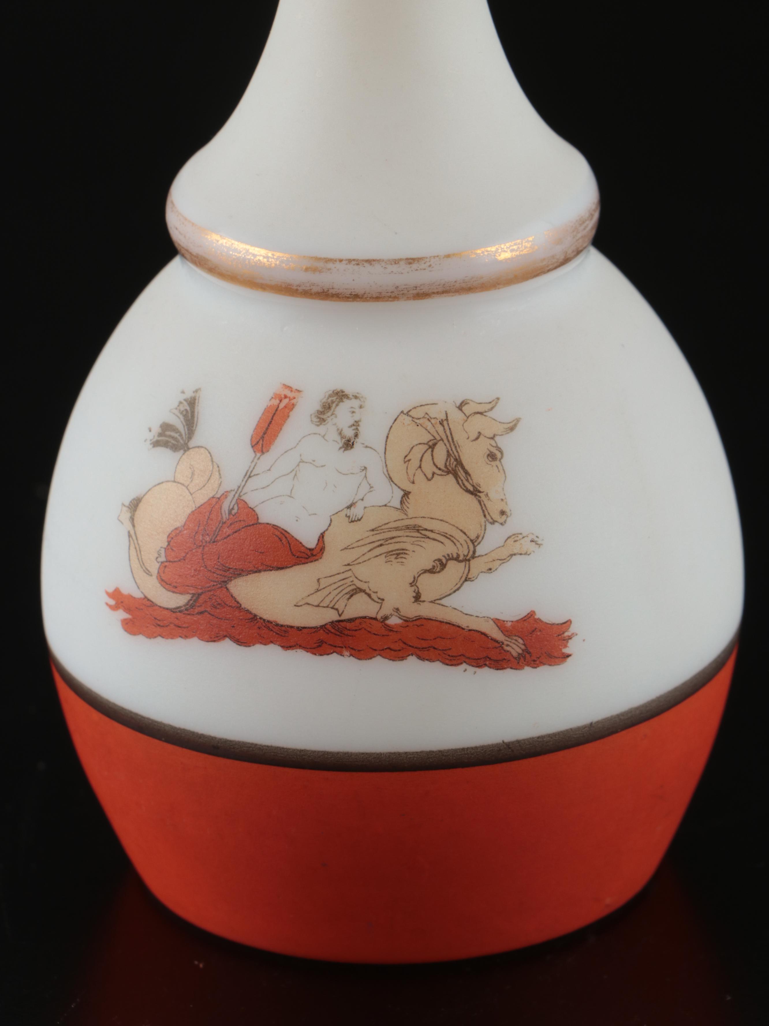 Victorian Greco-Roman Pattern Opaline Glass Vase and Vanity Accessories