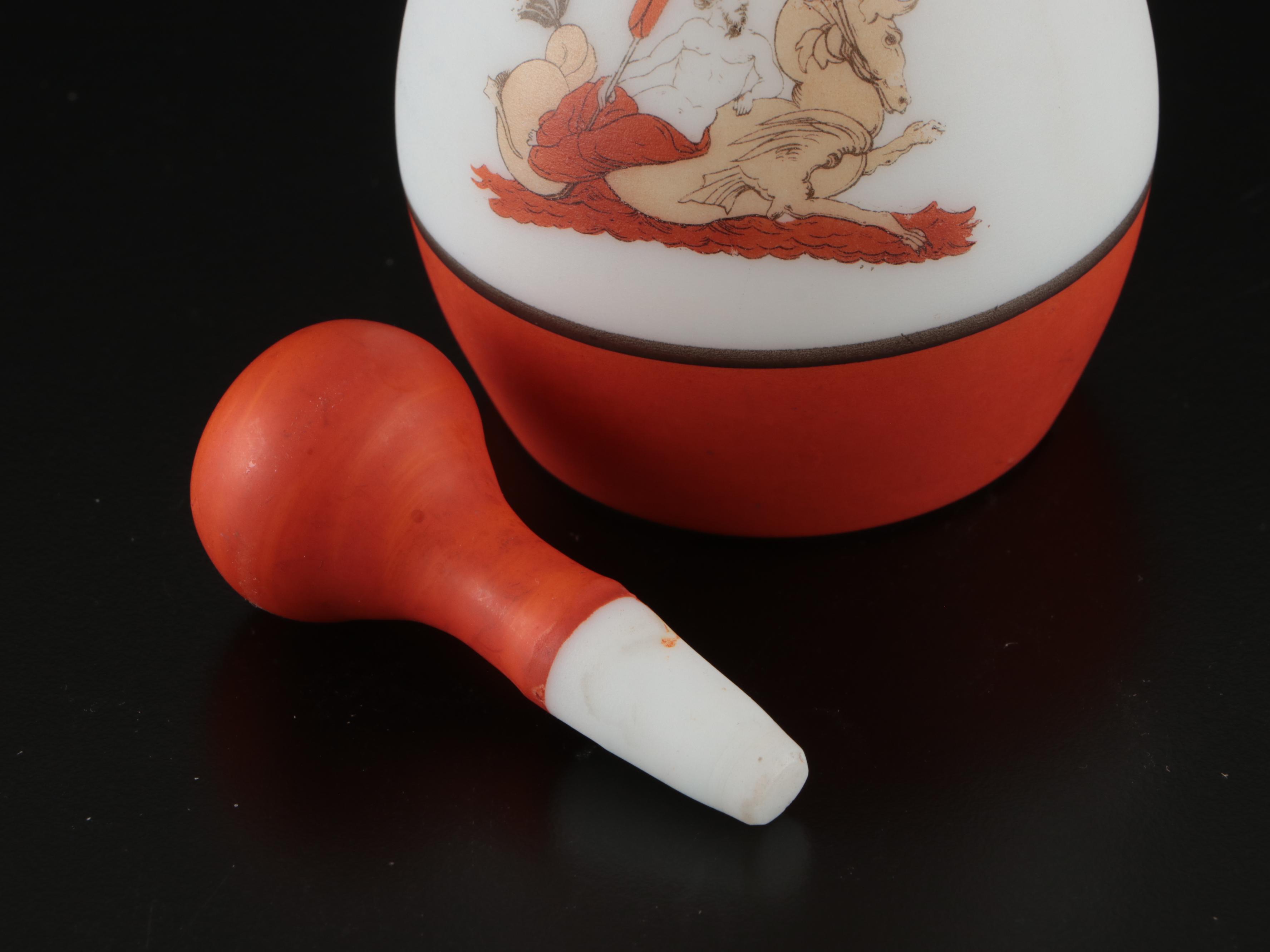 Victorian Greco-Roman Pattern Opaline Glass Vase and Vanity Accessories