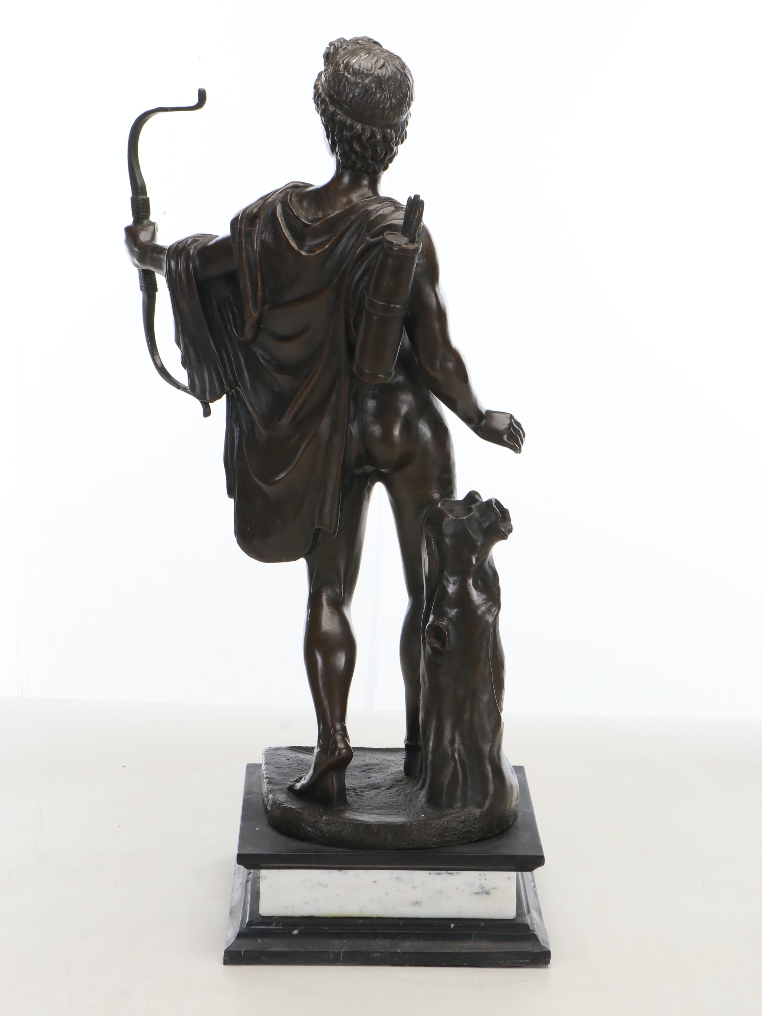 Bronze on Marble Sculpture After Leochares "Apollo Belvedere"